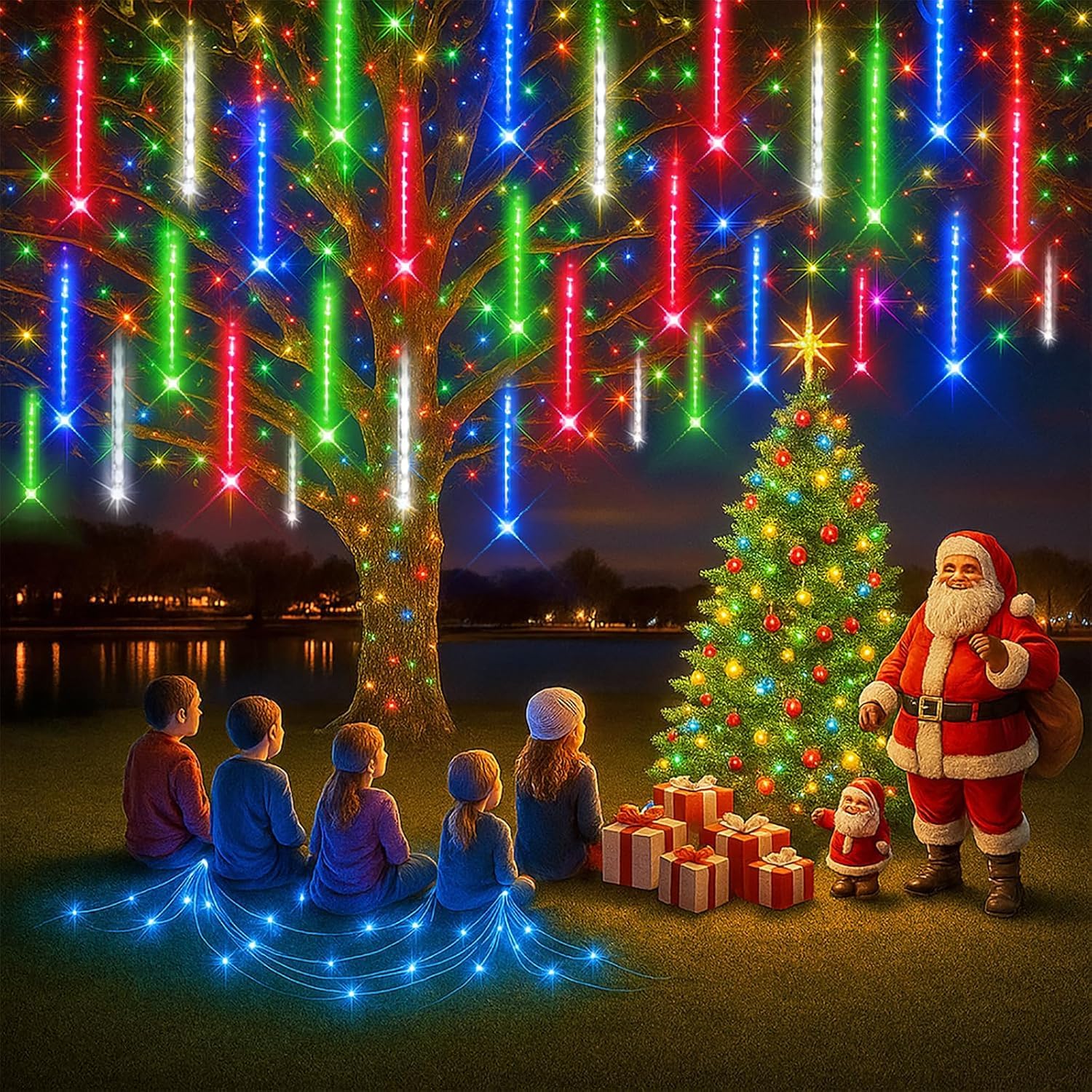 Purtuemy 12 Led Meteor Shower Rain Lights - 192 Led, Colorful, Polycarbonate, Outdoor Christmas Decorations