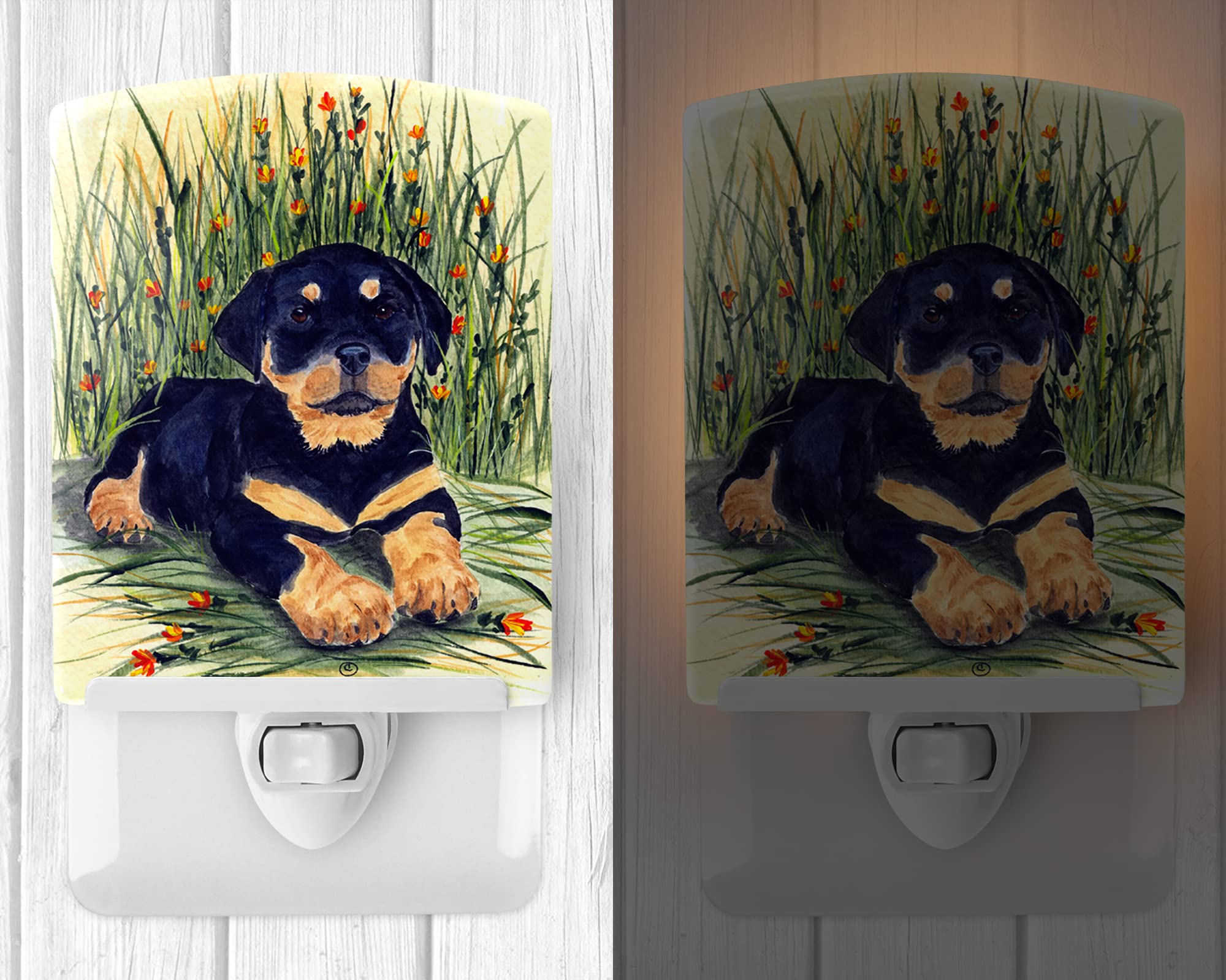 Caroline'S Treasures Ss8107Cnl Rottweiler Ceramic Night Light Compact, Ul-Certified, Ideal For Bedroom, Bathroom, Nursery, Hallway, Kitchen, 6X4X3, Multicolor