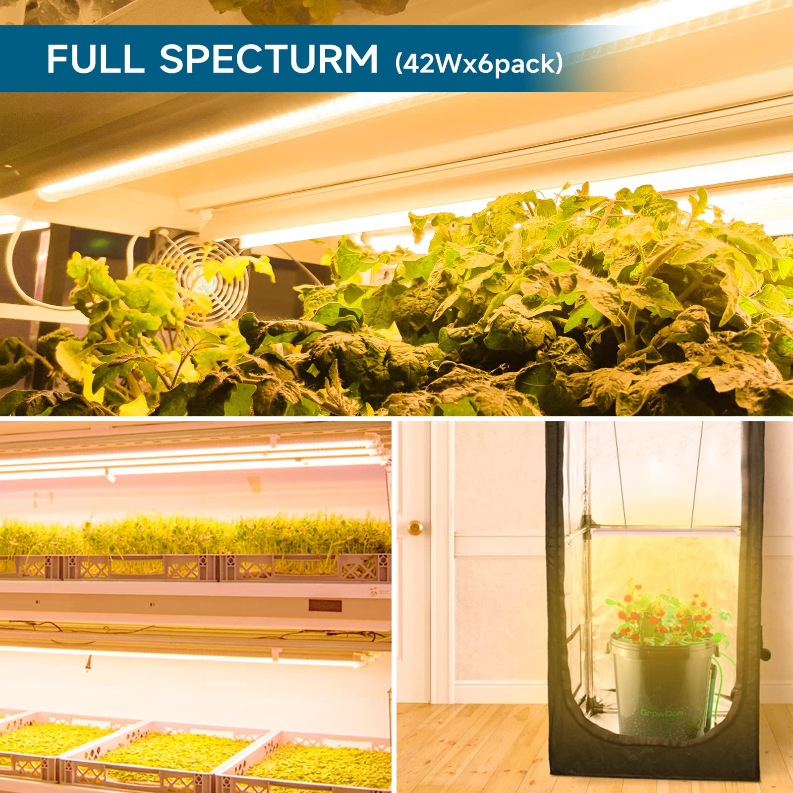 Barrina Grow Light Bulb, Full Spectrum LED T8 Strips, 96W (4 x 24W), 2FT, Yellow, Model INWT80240665Hc,