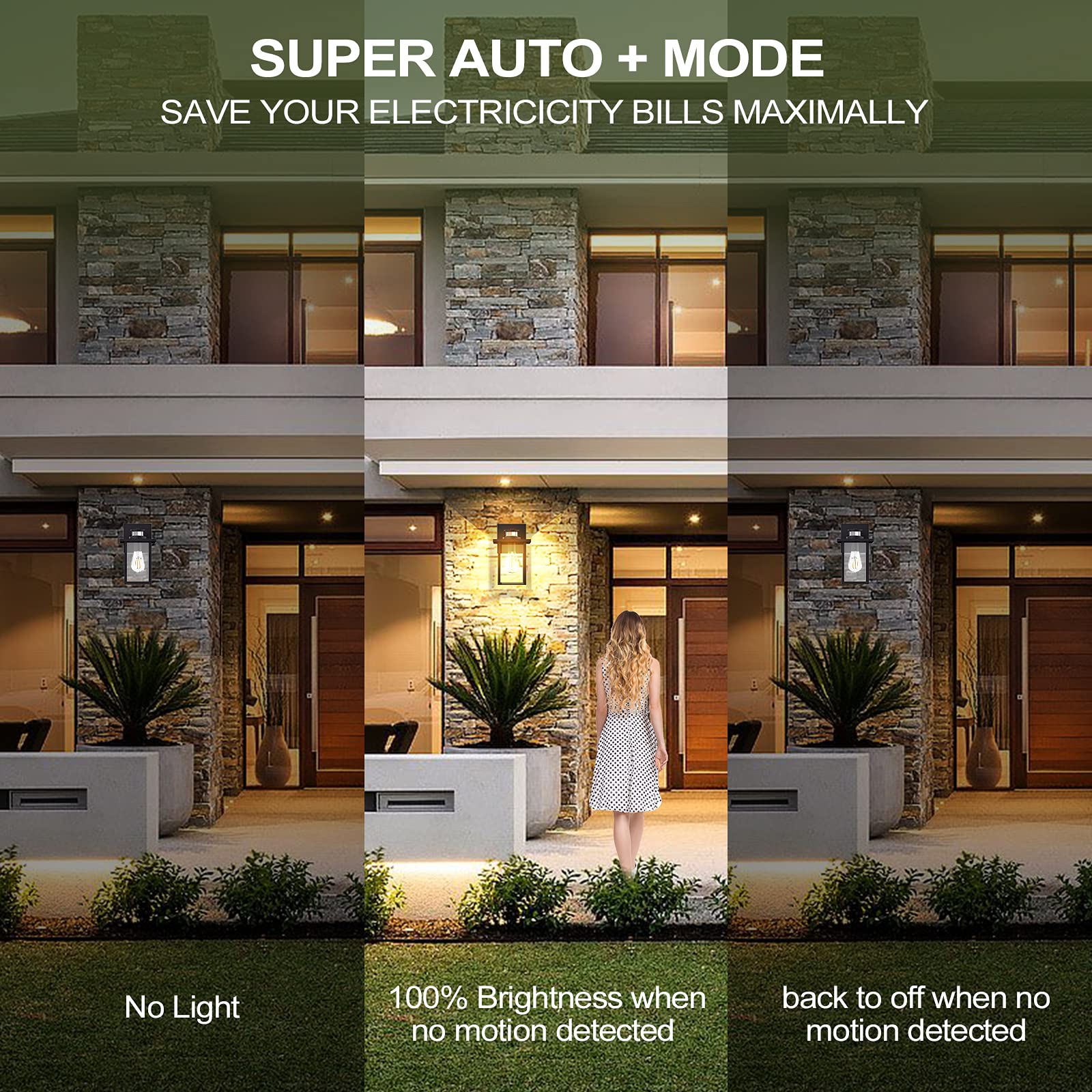 WIHTU Motion Sensor Outdoor Wall Lights, 2-Pack Dusk to Dawn, Matte Black Metal, Anti-Rust Wall Sconce for Garage, Porch, House