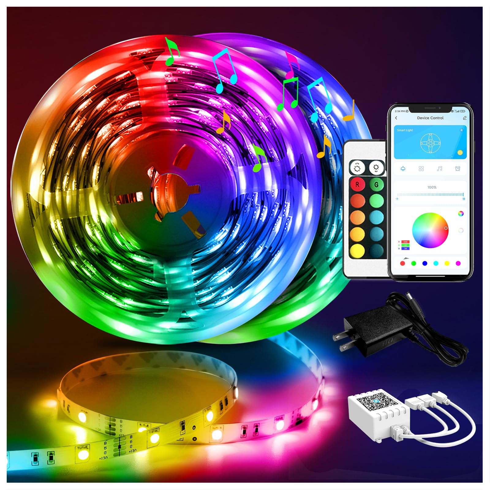 DAYBETTER Led Strip Lights 100ft Smart RGB, 5050 Multicolor, Music Sync, App Remote Control, Model FLSL-DB-501115RGBUS