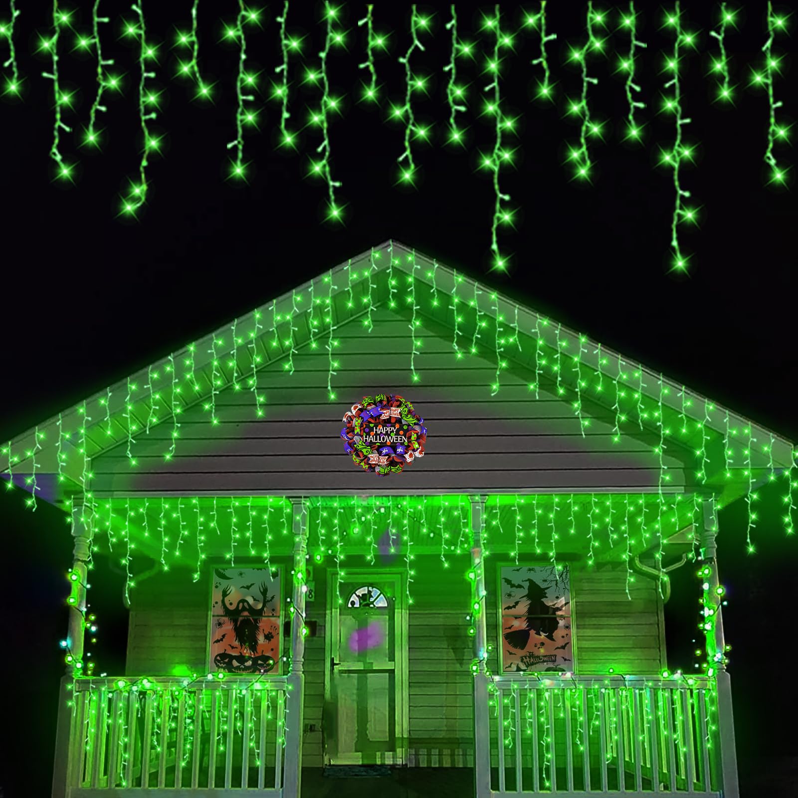 YEGUO Icicle Christmas Lights, 400 LED, 33ft, Waterproof, Green, 8 Modes, Model JT-EL/FC300V0200-C