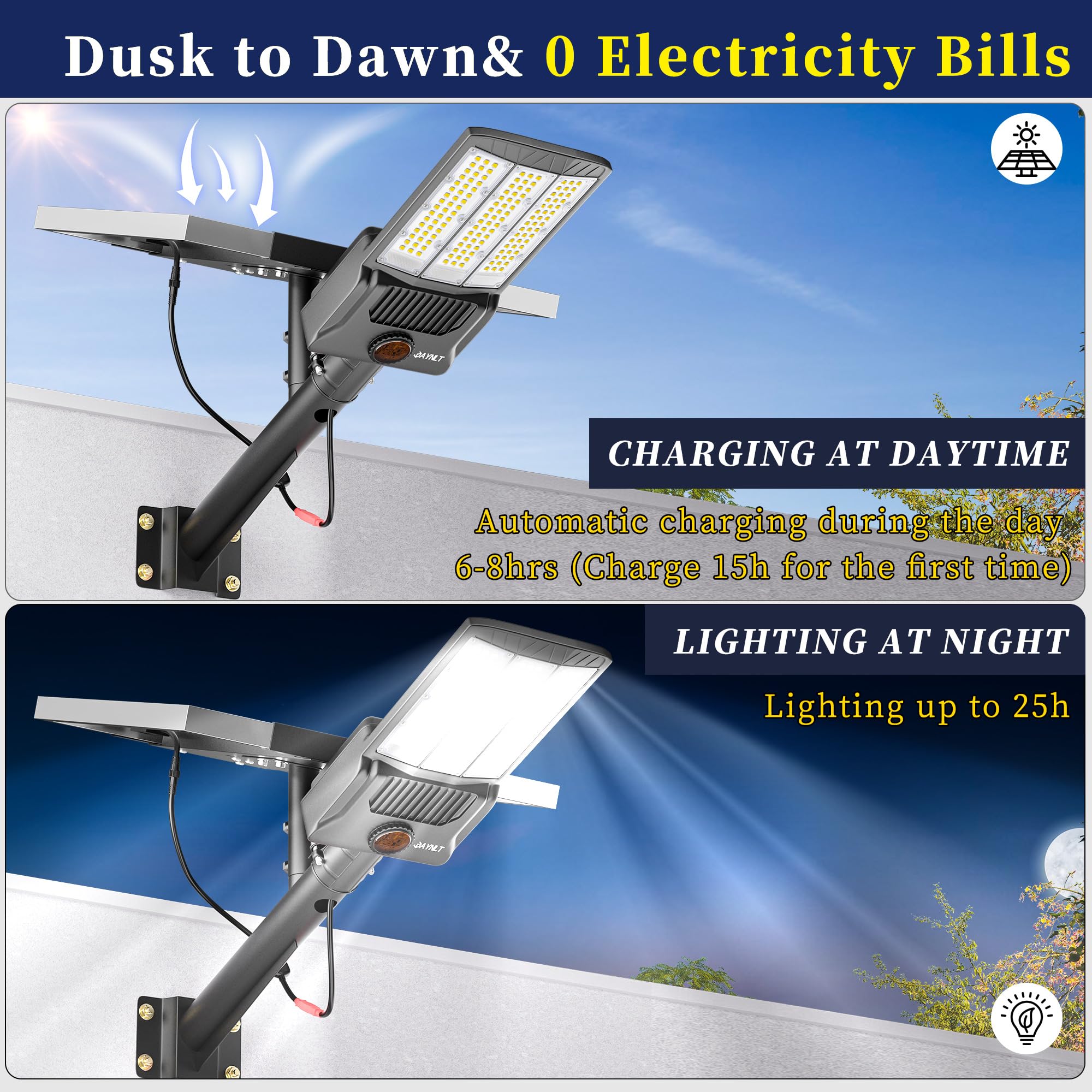 Jaynlt Y-9800W Solar Street Lights Outdoor, 750000Lm 6500K High Powered Commercial Parking Lot Lights Dusk To Dawn, Waterproof S