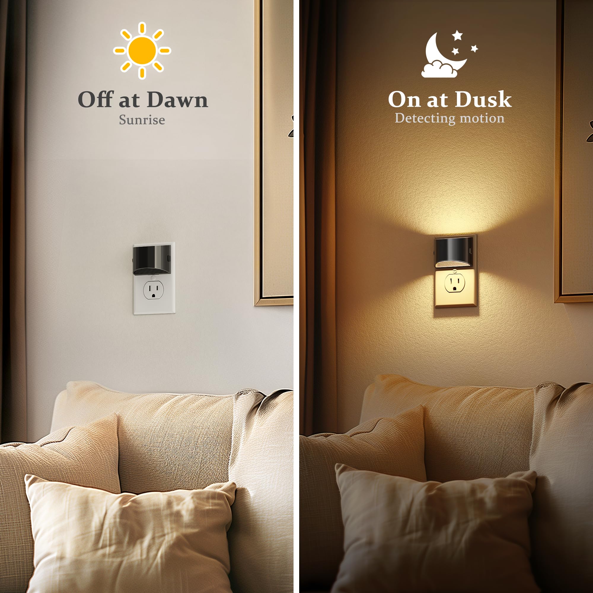 Jandcase Led Night Lights Plug Into Wall, 2 Pack Black Modern Night Lights, Dusk To Dawn Sensor Nightlight,0-100Lm Brightness Ad