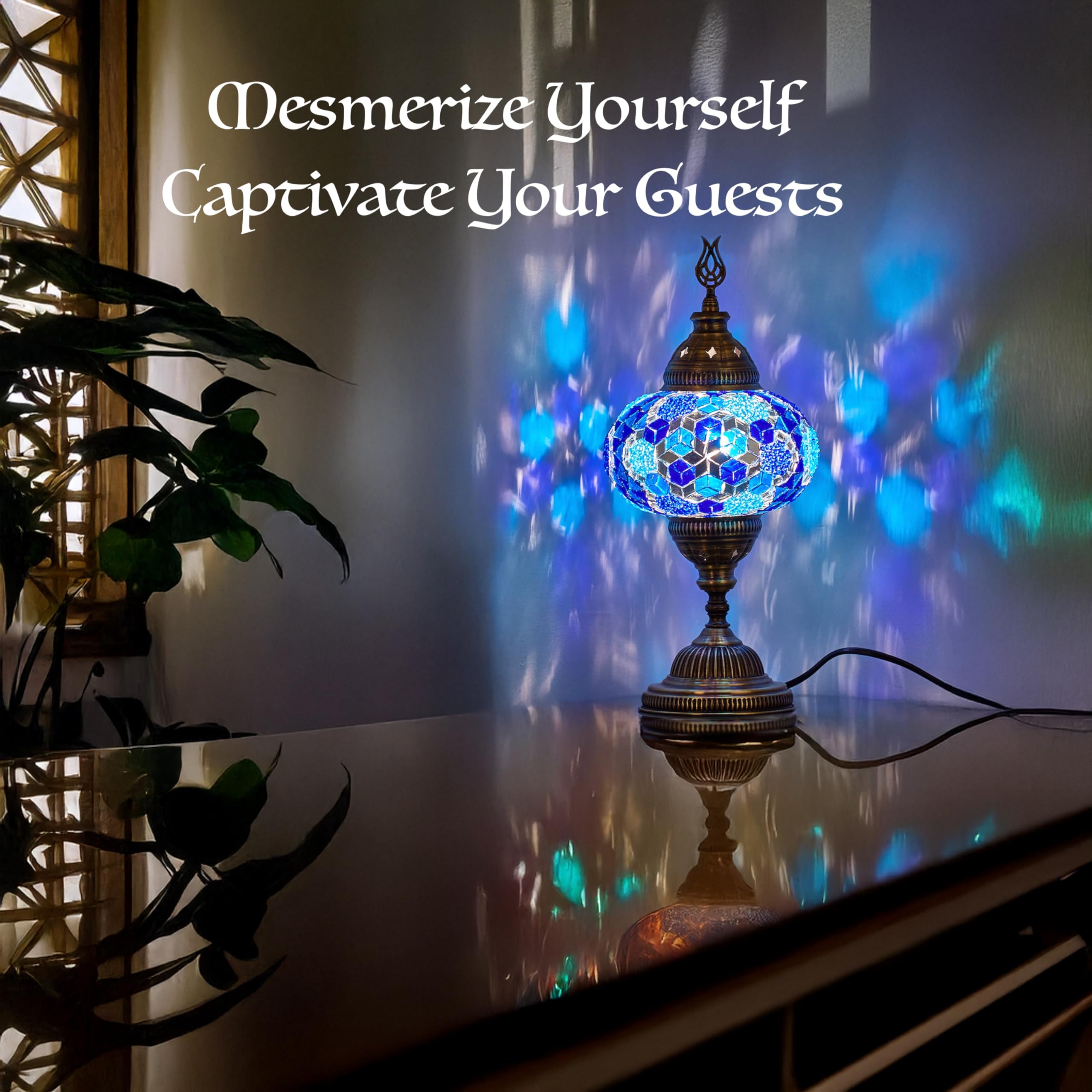 DEMMEX Genuine 7 Turkish Mosaic Table Lamp - Handmade Tiffany-Style Moroccan Glass Lampshade, Colorful Desk Bedside Light, Exoti