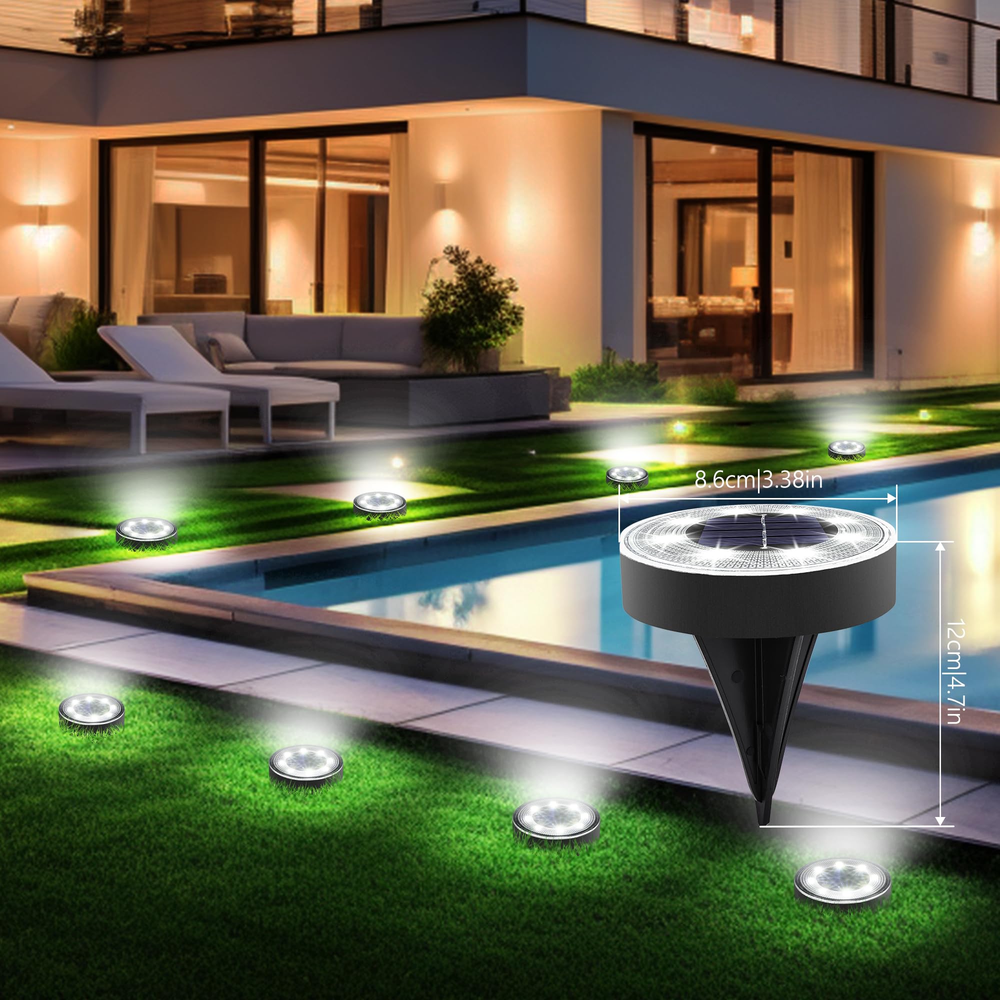 Joomer Solar Ground Lights, 8 LED Outdoor Waterproof Disc Light, 4 Pack, White
