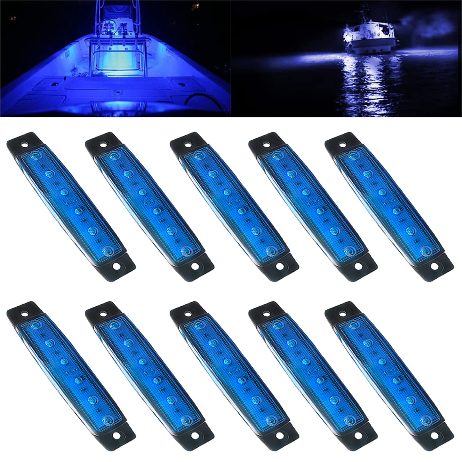 10Pcs Blue 6 Led Marine Boat Lights 12V Cockpit Navigation Lighting Waterproof Boat Interior Lights Deck Courtesy Light Navigati
