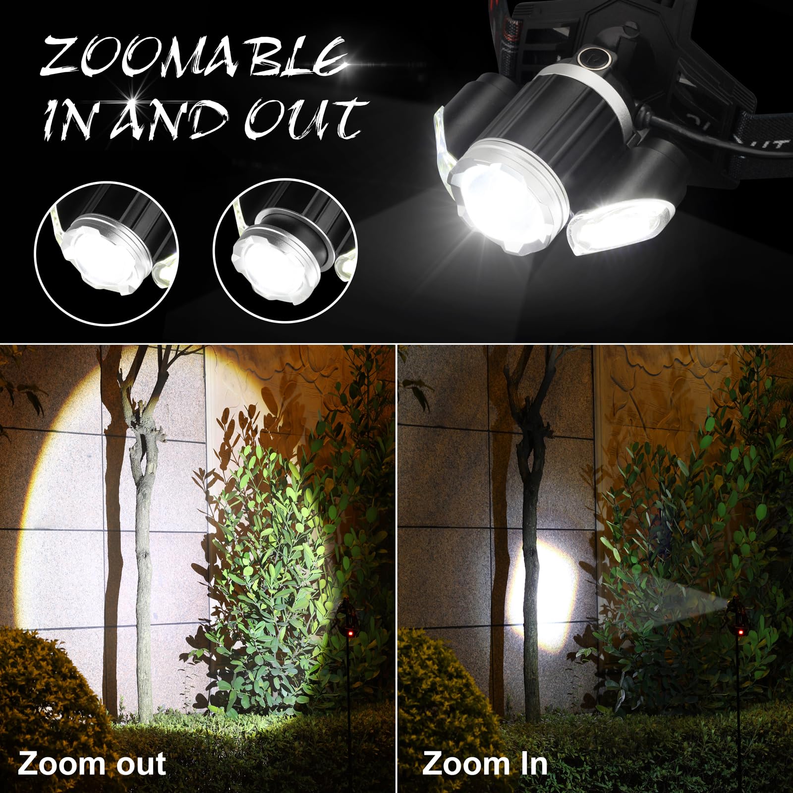 BOBKID Rechargeable Headlamp, 1500 Lumen Waterproof LED Light, 4 Modes, Black, Model KJ-C9103, Camping Gear for Adults