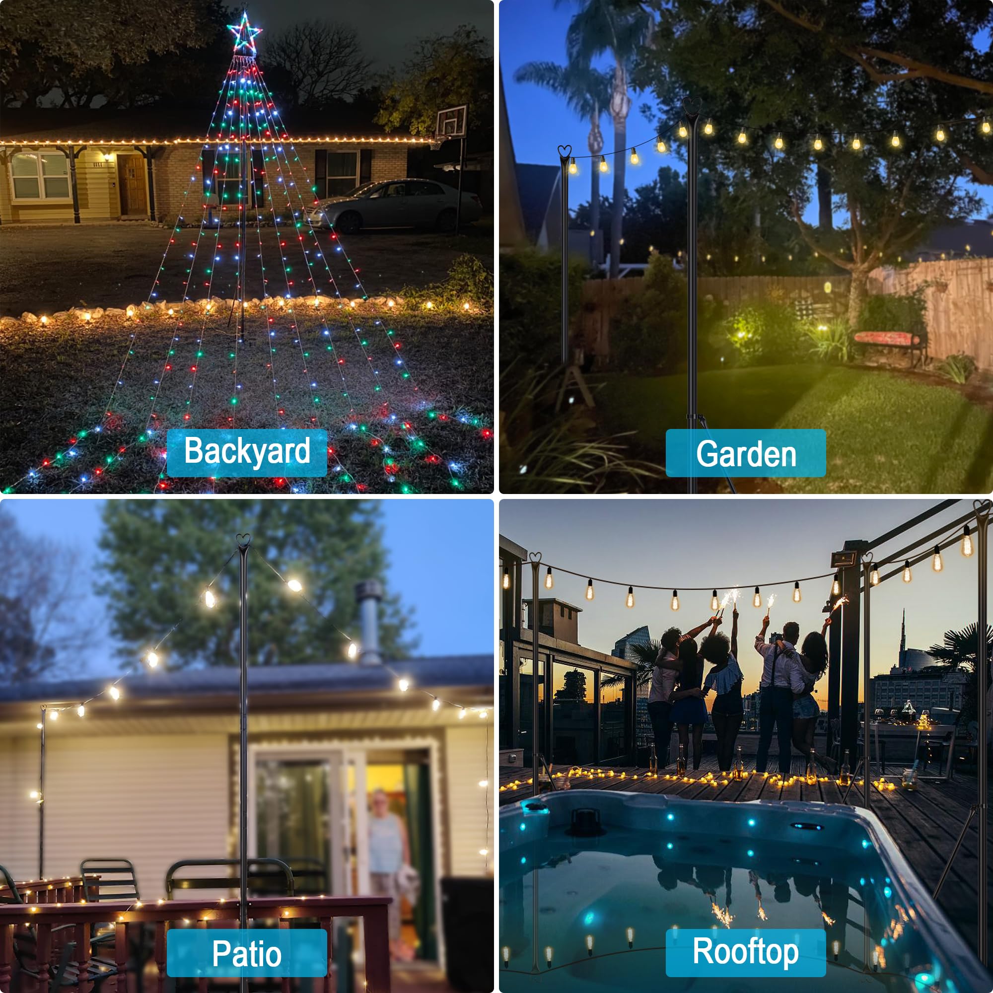 XDW-GIFTS String Light Pole - Steel Poles for Outdoor String Lights Hanging, Garden, Backyard, Patio Lighting Stand for Parties,