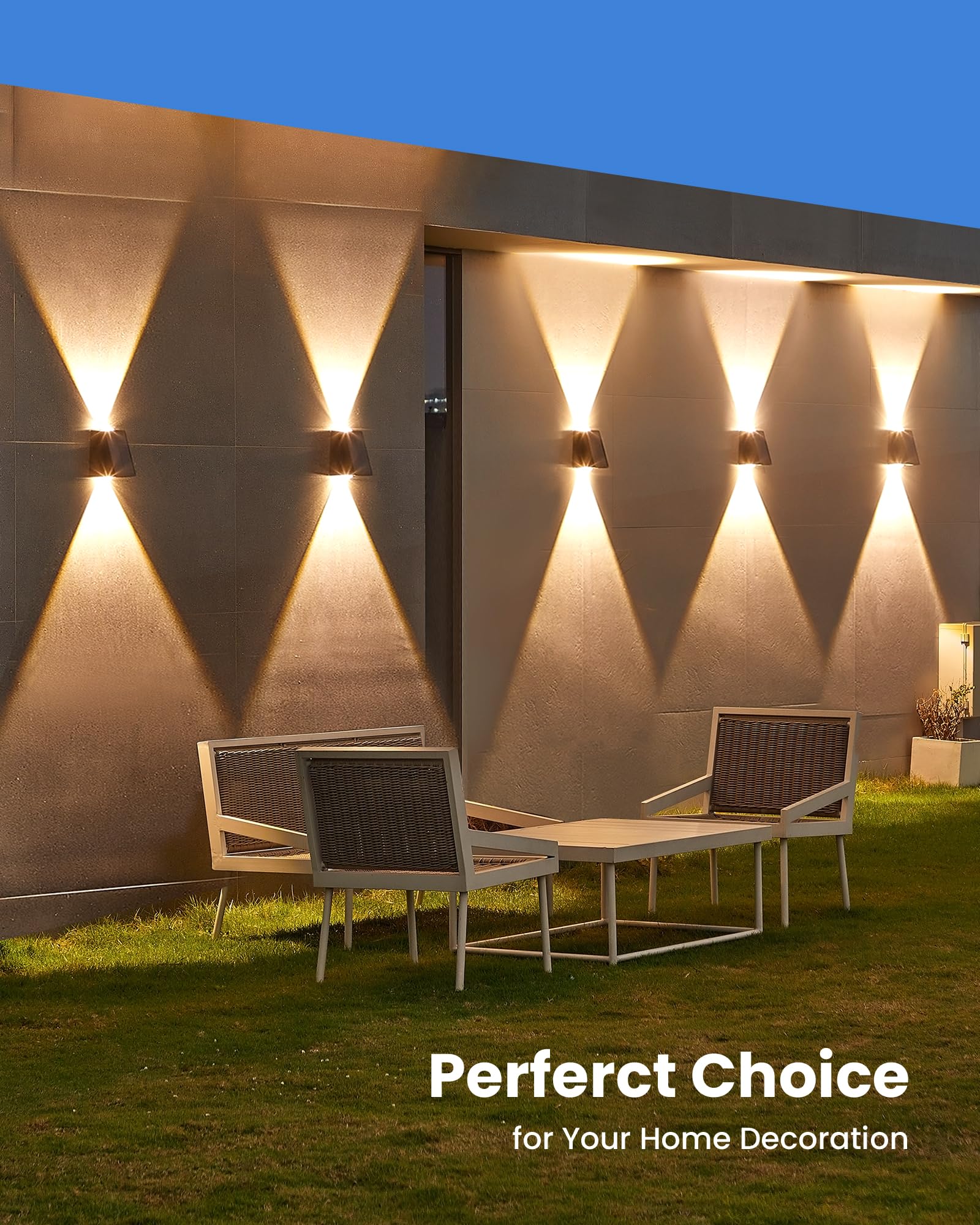 LUHLEE Solar Wall Lights Outdoor, 3000K Warm White, IP65 Waterproof, 4-Pack, 2000mAh, Up and Down Lighting for Patio, Porch, Garage