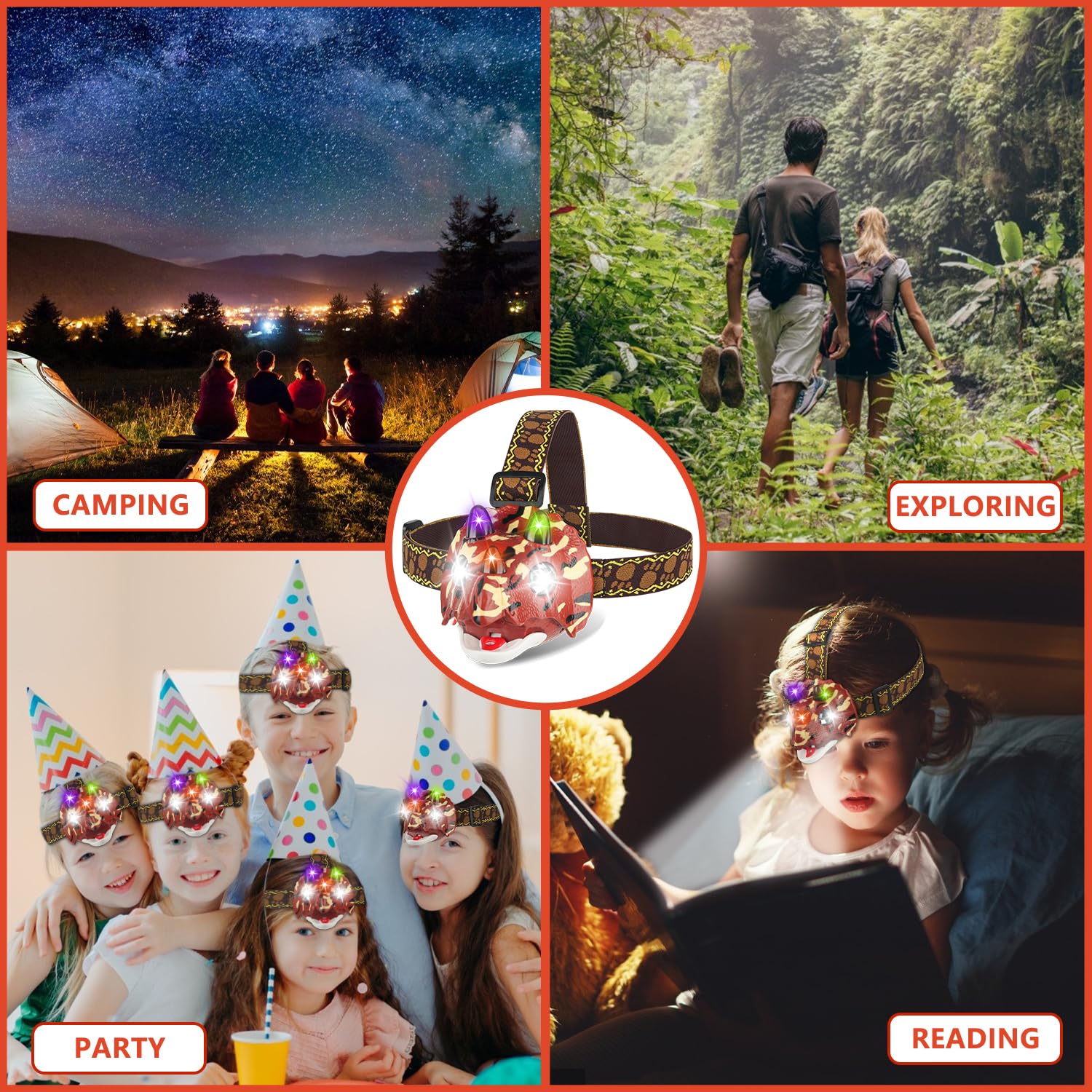 Tigtecgame Triceratops Led Headlamp - Kids Dinosaur Flashlight For Camping, Birthdays & Holidays