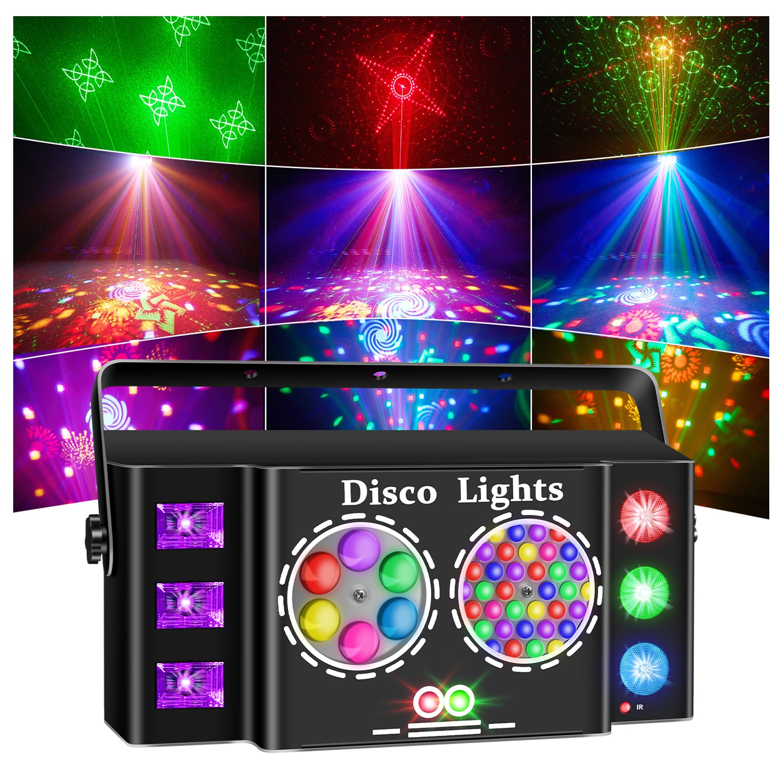 bubusan 6-in-1 DJ Party Lights, Professional DMX512 Stage Lighting with 60+ Pattern Effects, RGBY Beams, RGB Disco Ball, Strobe,