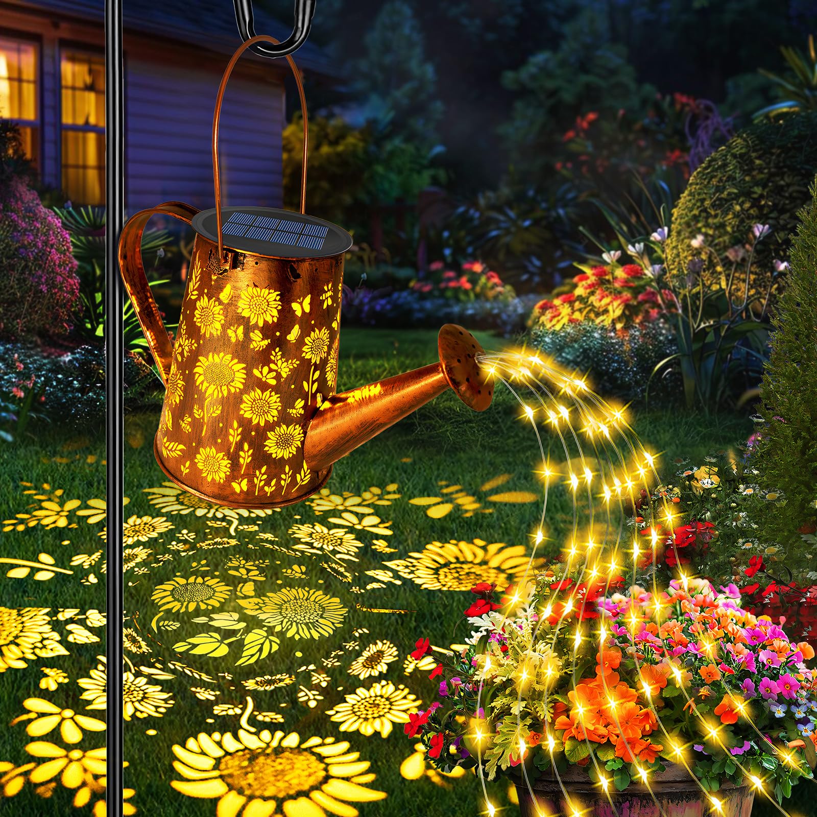 Vcdsoy Solar Watering Can Lights, Waterproof Outdoor Lantern, Sunflower - Warm White, Model TYSHD-25-XRK-1-NB