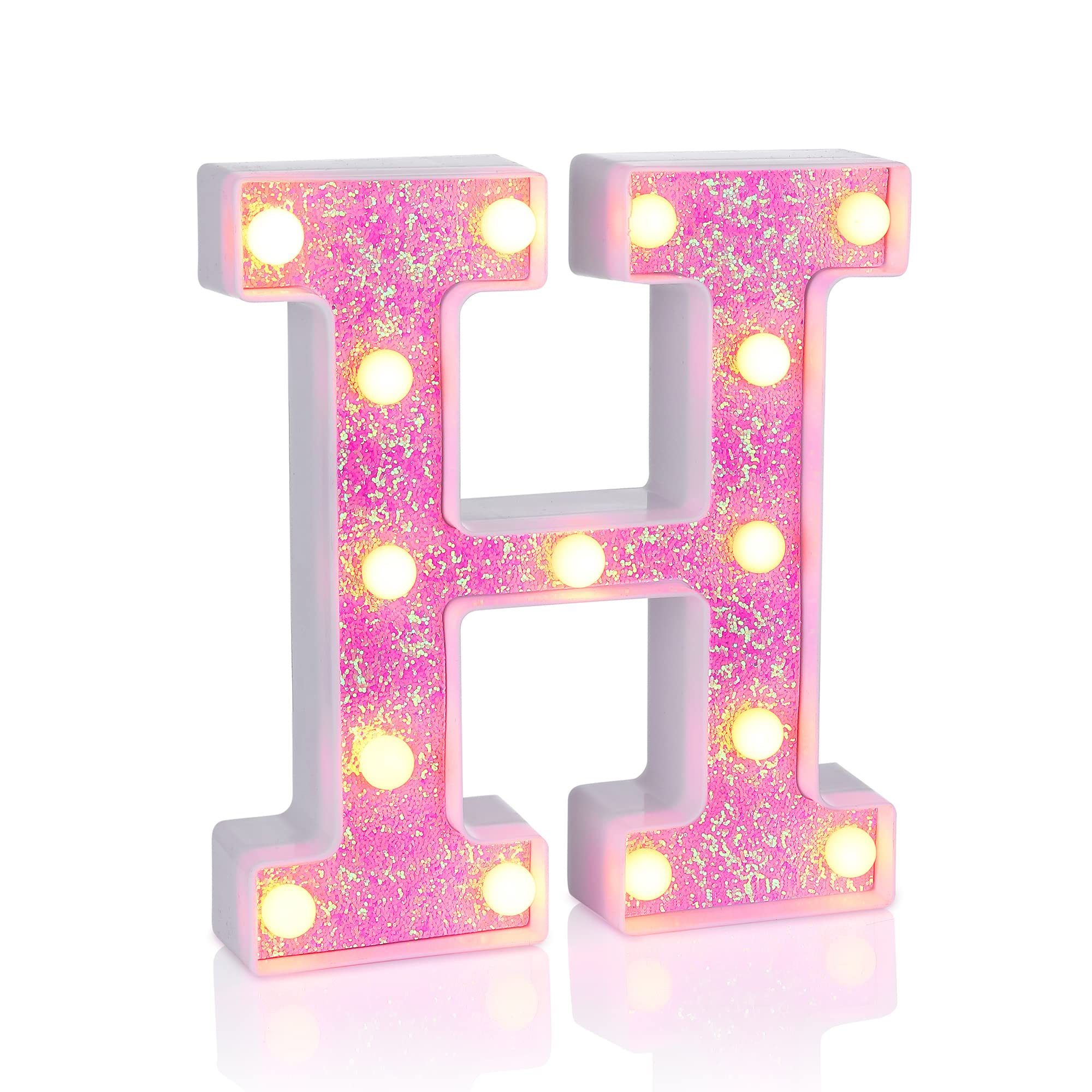 Foaky Led Letter Lights Sign Light Up Pink Letters Glitter Alphabet Letter Sign For Night Light Wedding/Birthday Party Battery P