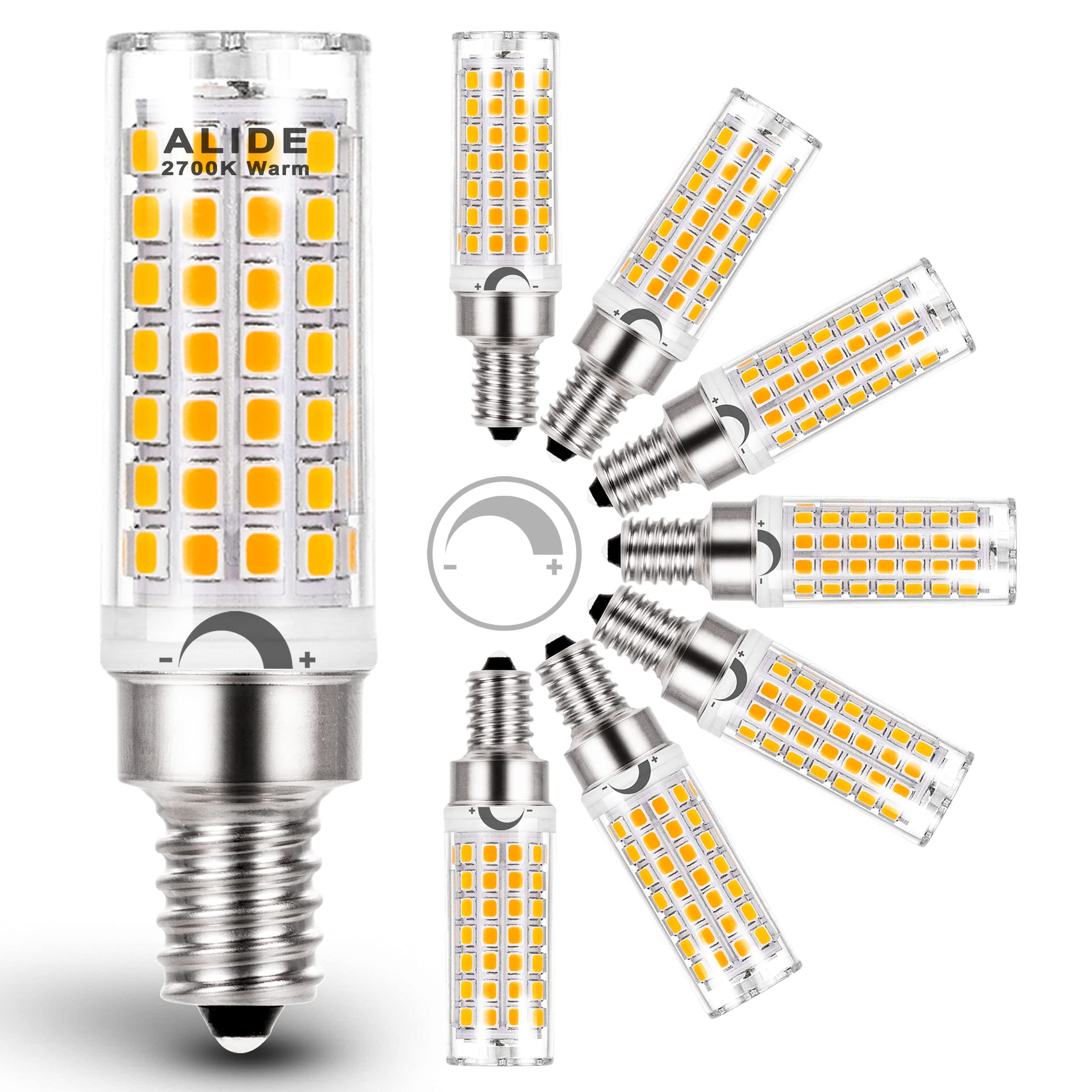 Alide E12 60 Watt C7 Dimmable Led Candelabra Bulbs Replacement, Warm White 2700K T6 110V 120V Small Base E12 Led Bulbs 6W For Ce