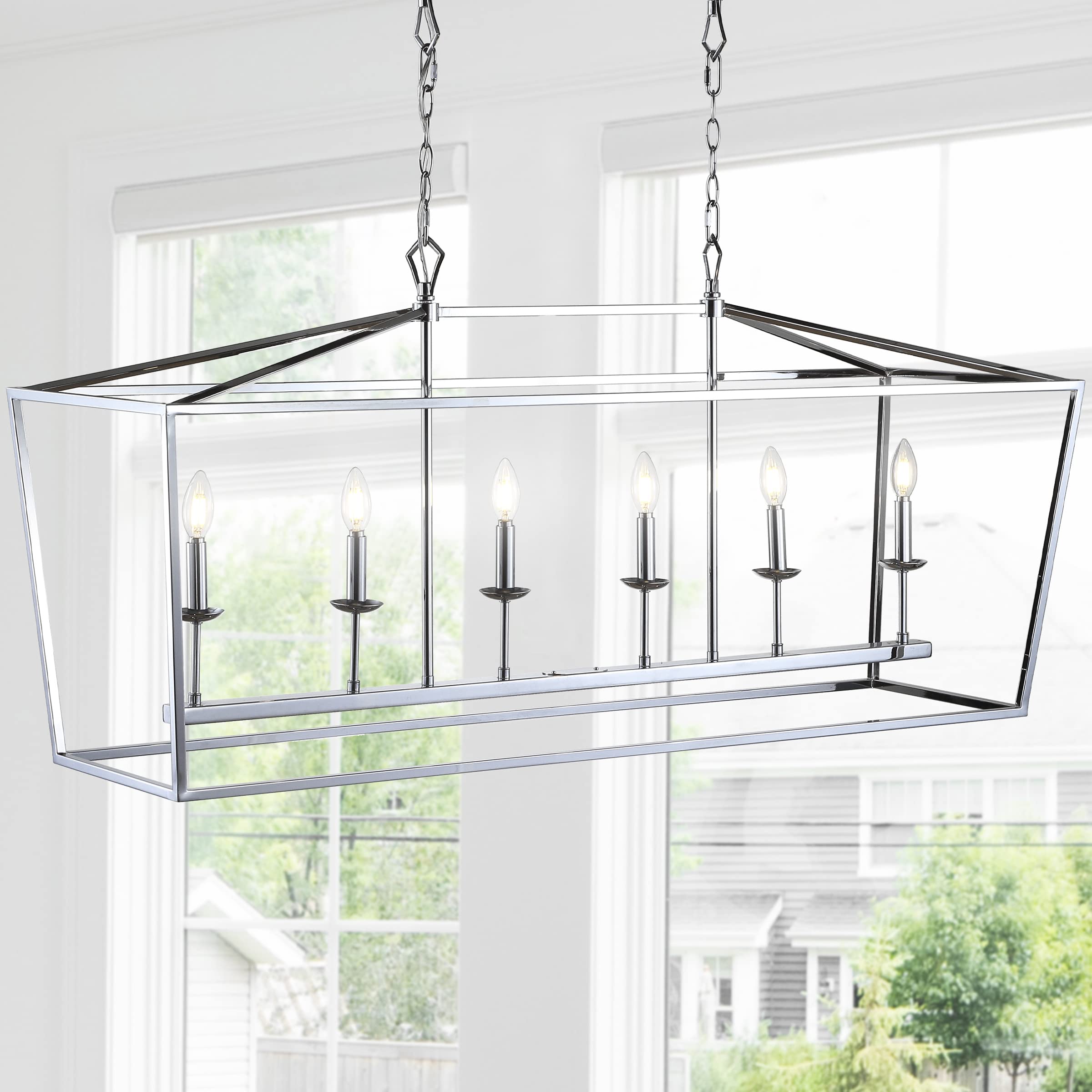 Jonathan Y Pagoda Lantern Pendant Light, Dimmable Metal Led, 49 In, Chrome, Model Jyl7439C, Perfect For Dining Room & Living Spaces