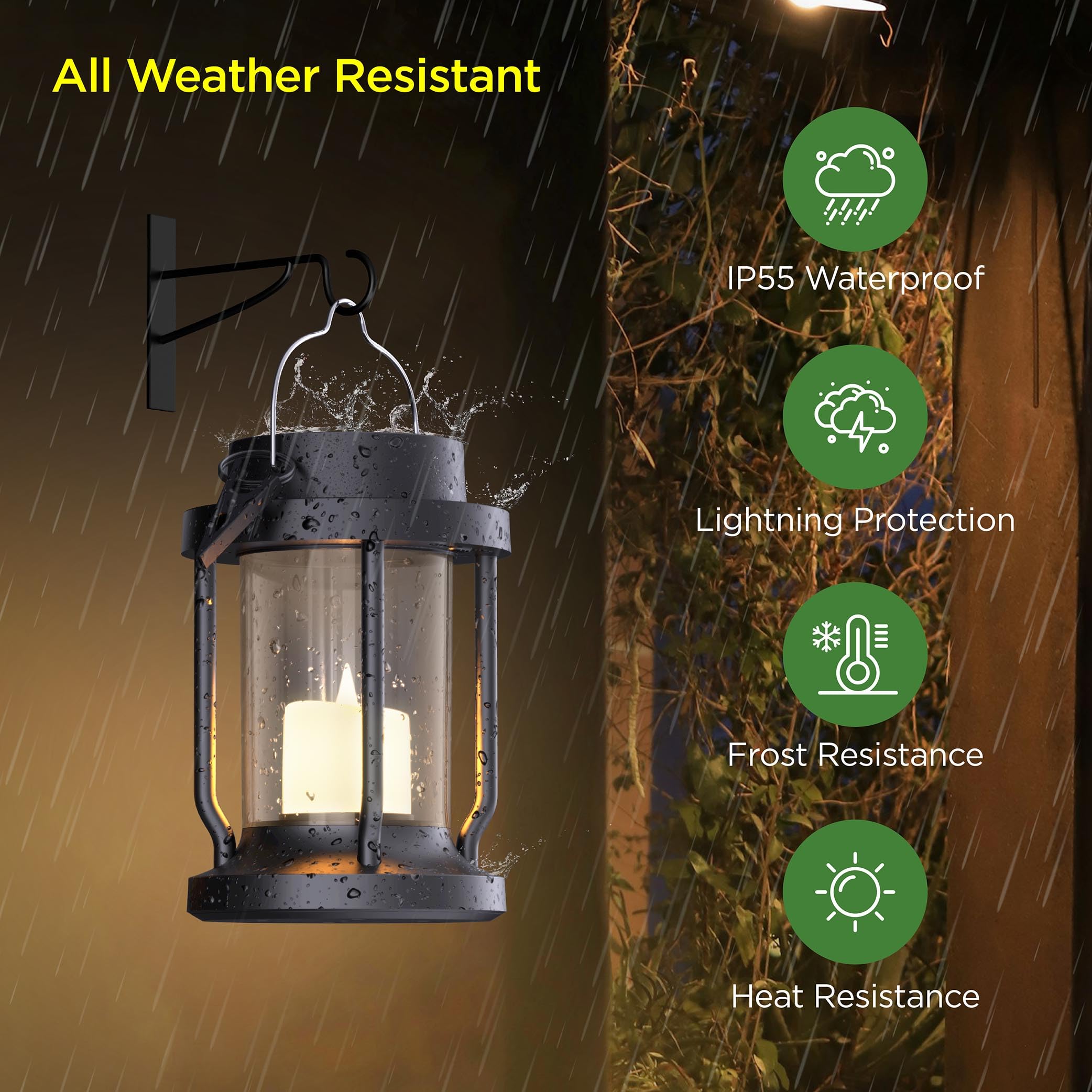 FriutShine Solar Lantern – Flickering Flameless Candle, Weatherproof, 1 Pack, Black, Model L01