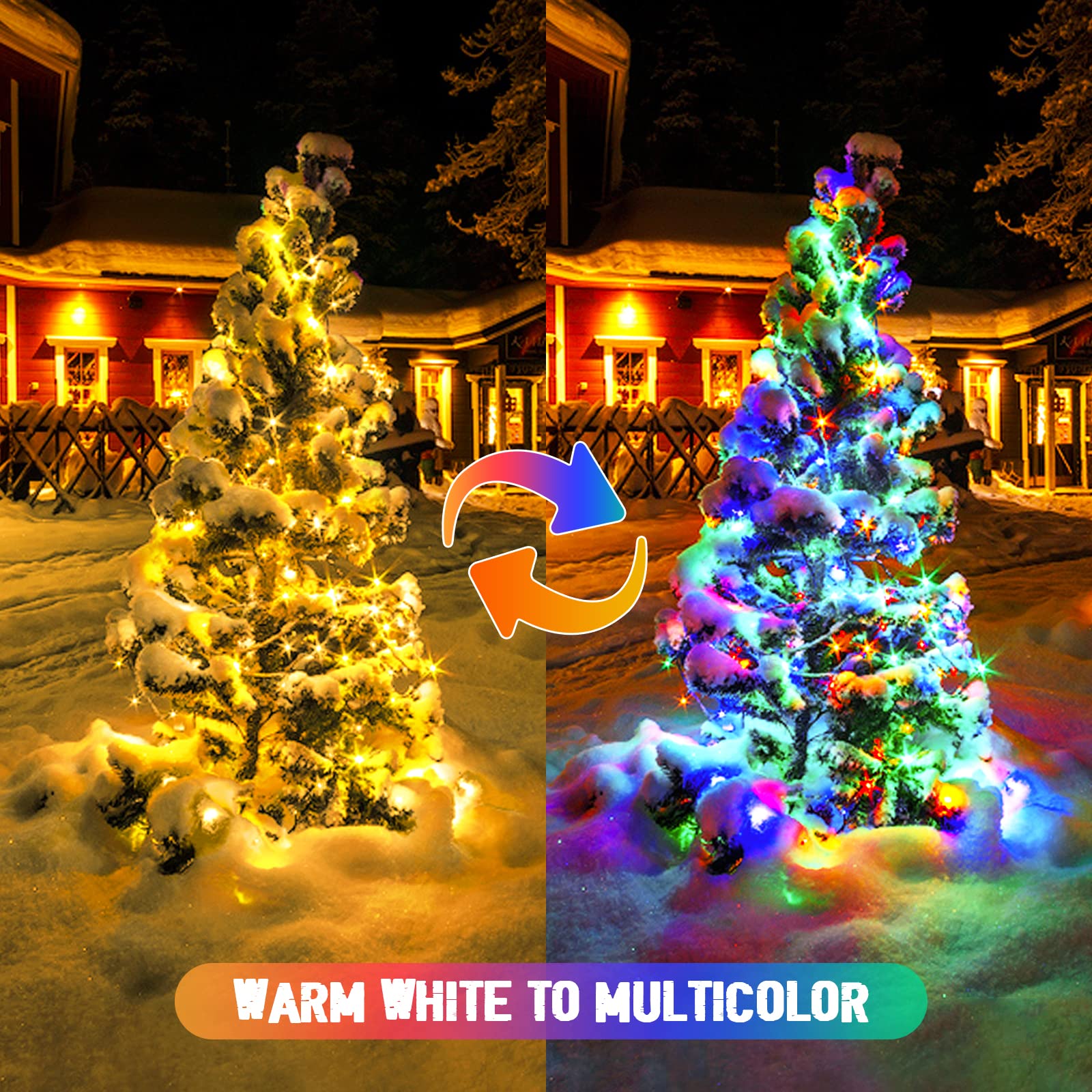JMEXSUSS Solar Color Changing Christmas Lights, 200 LED, 75.5ft, Warm White & Multi-colored, Waterproof, Model JM-S-200, 2 Pack