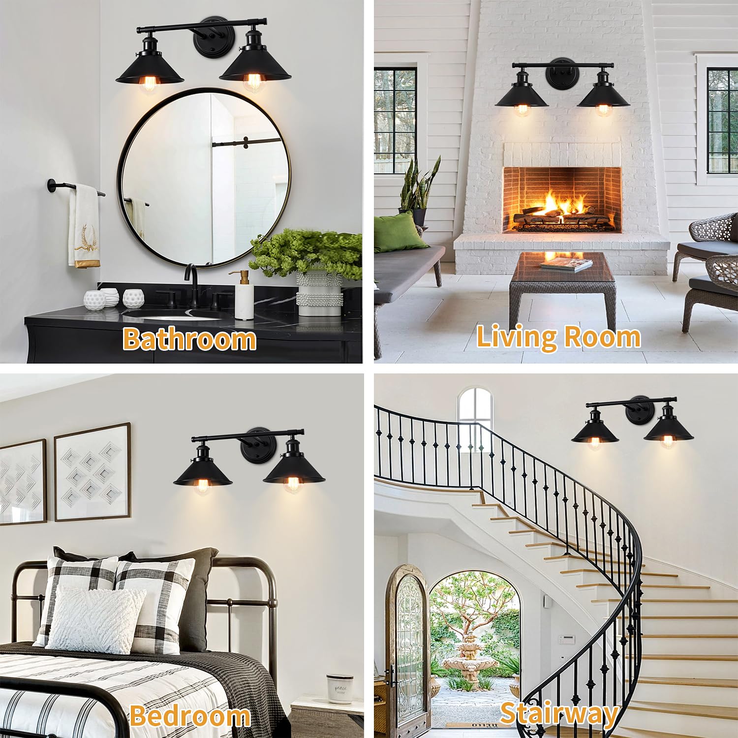 Toulmj Bathroom Light Fixtures Farmhouse Vanity Lights, 2 Light Bathroom Lighting Fixtures Over Mirror Bathroom Wall Sconces With Metal Shade, Matte Black Vanity Lights For Bathroom (19.48'')