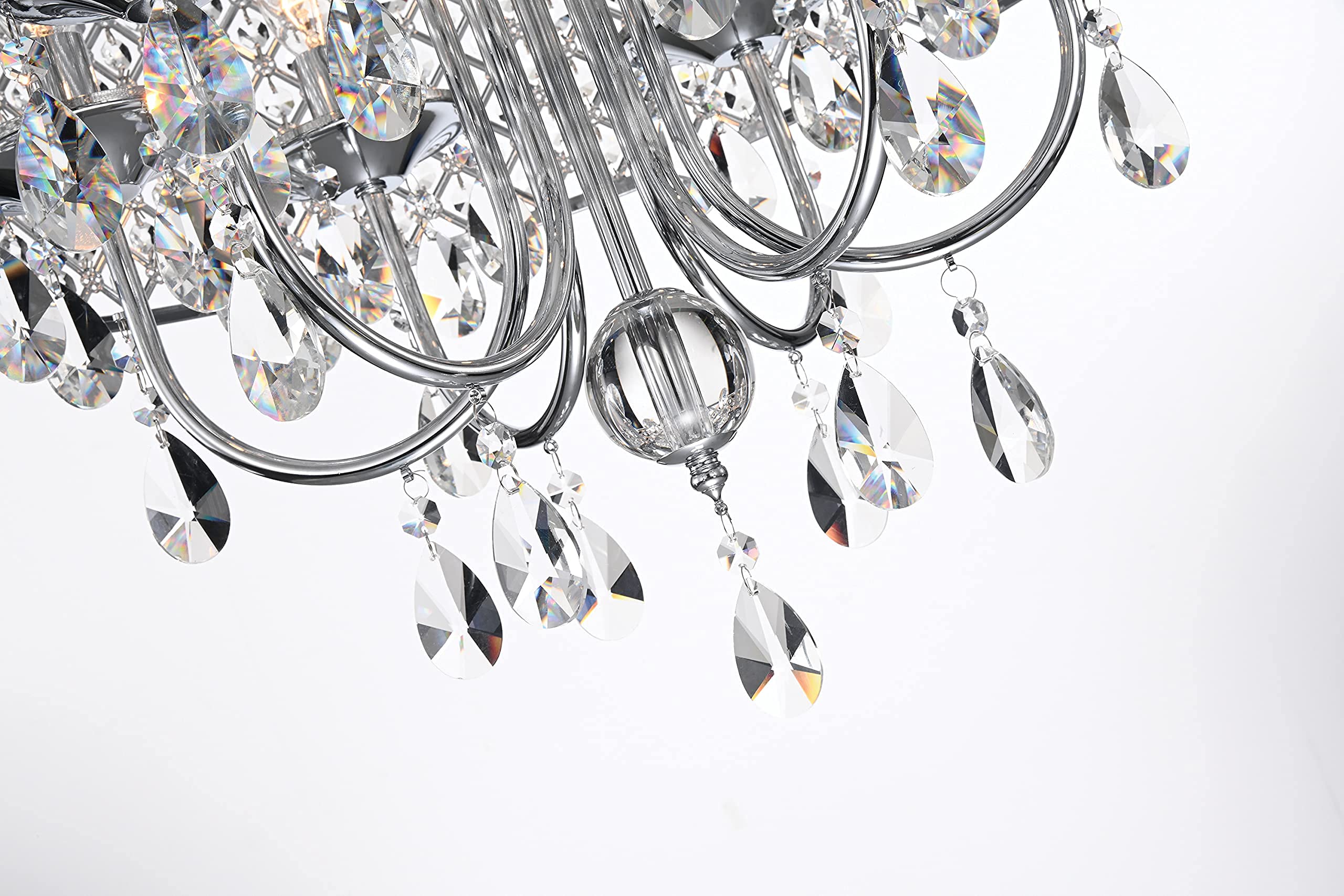 Edvivi Marya 6-Light Chrome Drum Crystal Chandelier, Adjustable Ceiling Light Fixture For Dining Room, Living Room, Bedroom