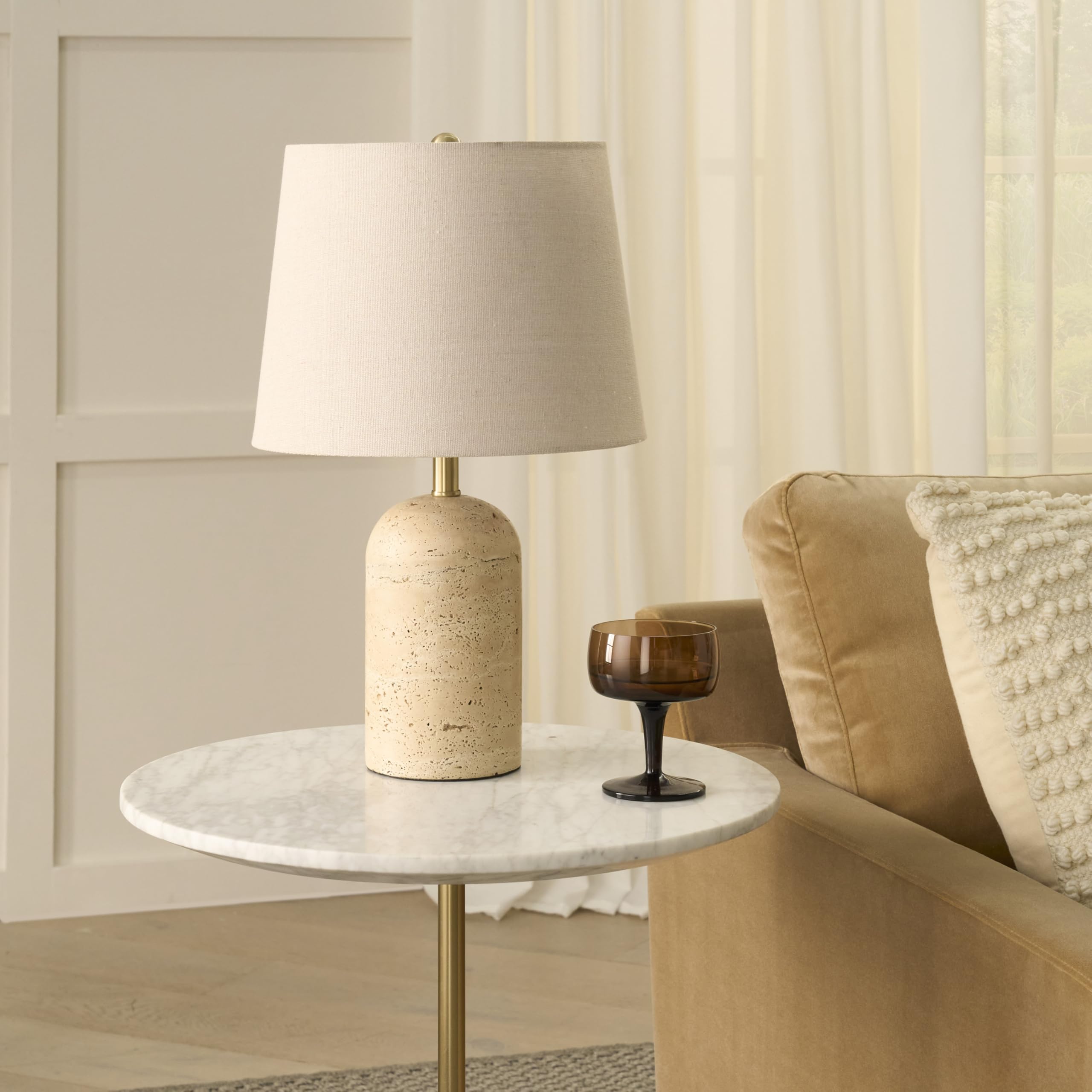 Nourison Home 18 Natural Travertine & Brass Accent Table Lamp for Bedroom  Living Room  Dining  Entryway  Home Office