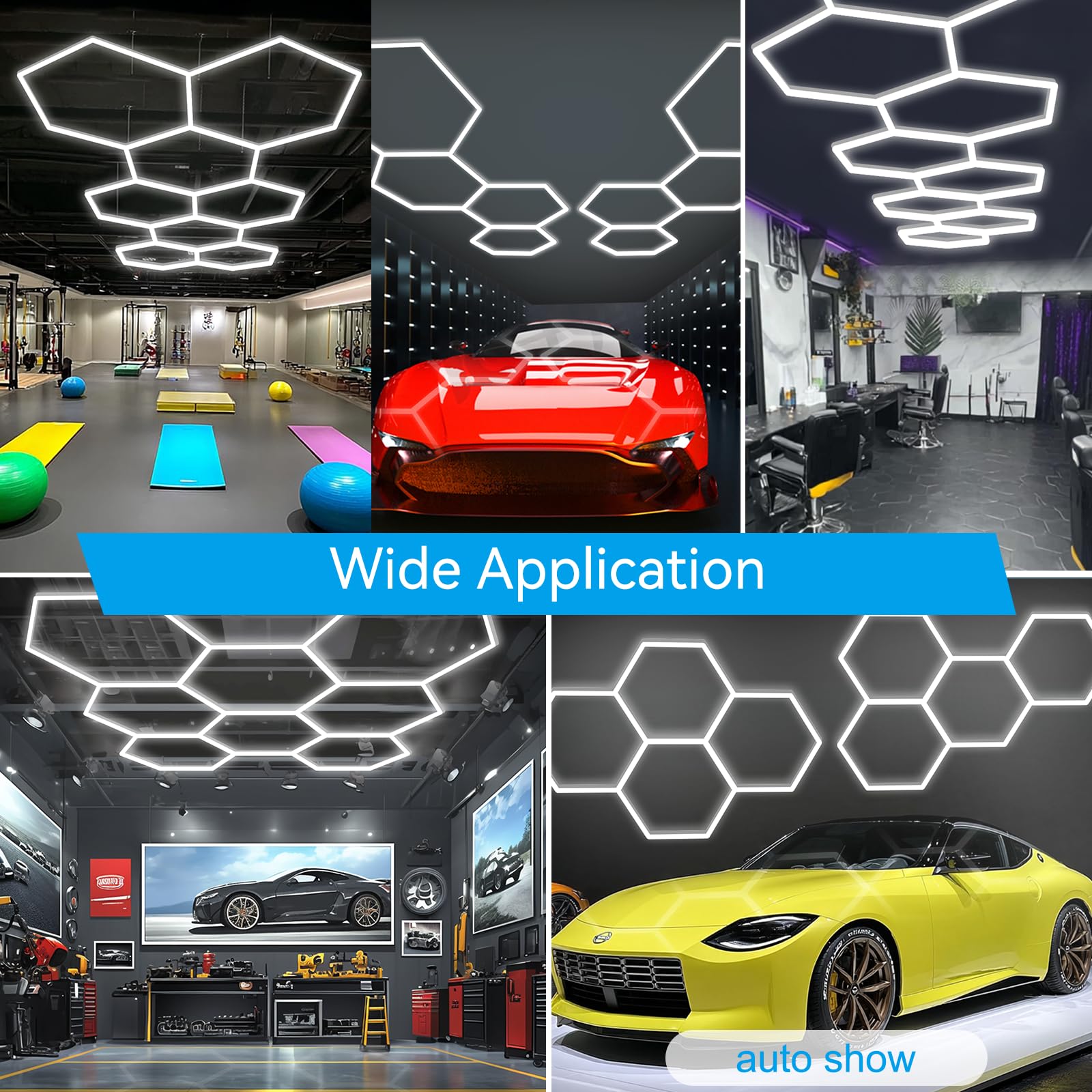 LZHOME Hexagon LED Garage Light - 40000LM Super Bright - 8 Hex DIY Lights - White - Ideal for Gym, Basement, Hair Salon