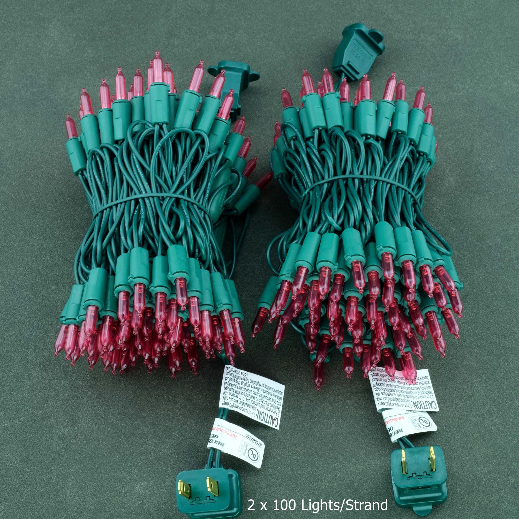 Yuletime Pink Led Christmas Lights 200 Count 50 Ft, Pack Of 2 Strands 25 Ft 100 Lights Ul Certified String Light Set (Pink)