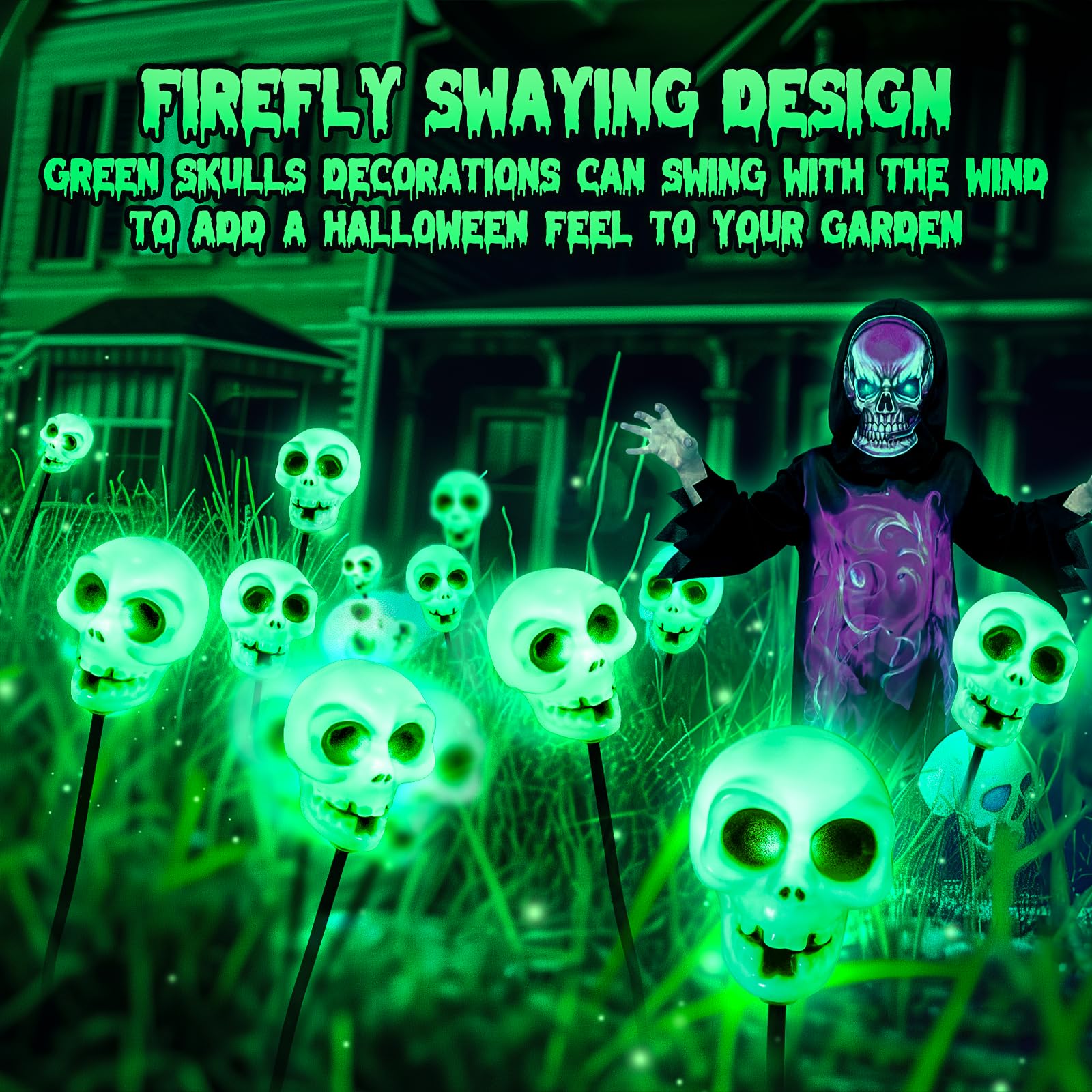 Halloween Lights Outdoor Scary Solar Skulls Lights,Halloween Lights Decorations Solar Swaying Eyeball Halloween Lights Ip65 Waterproof For Outside Yard Patio Walkway Garden Decor-2 Pack 12 Led