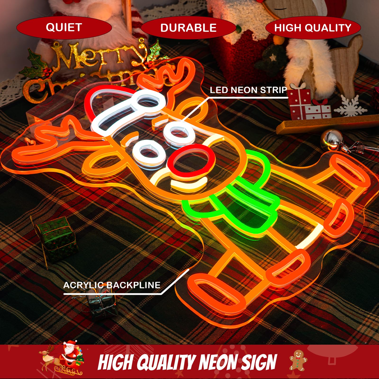 Dreamfort Christmas Deer Neon Sign Festive Led Wall Decor For Holiday Home Decor  Christmas Party & Winter Festival  Usb Powered Adjustable Brightness  Elegant Reindeer Design