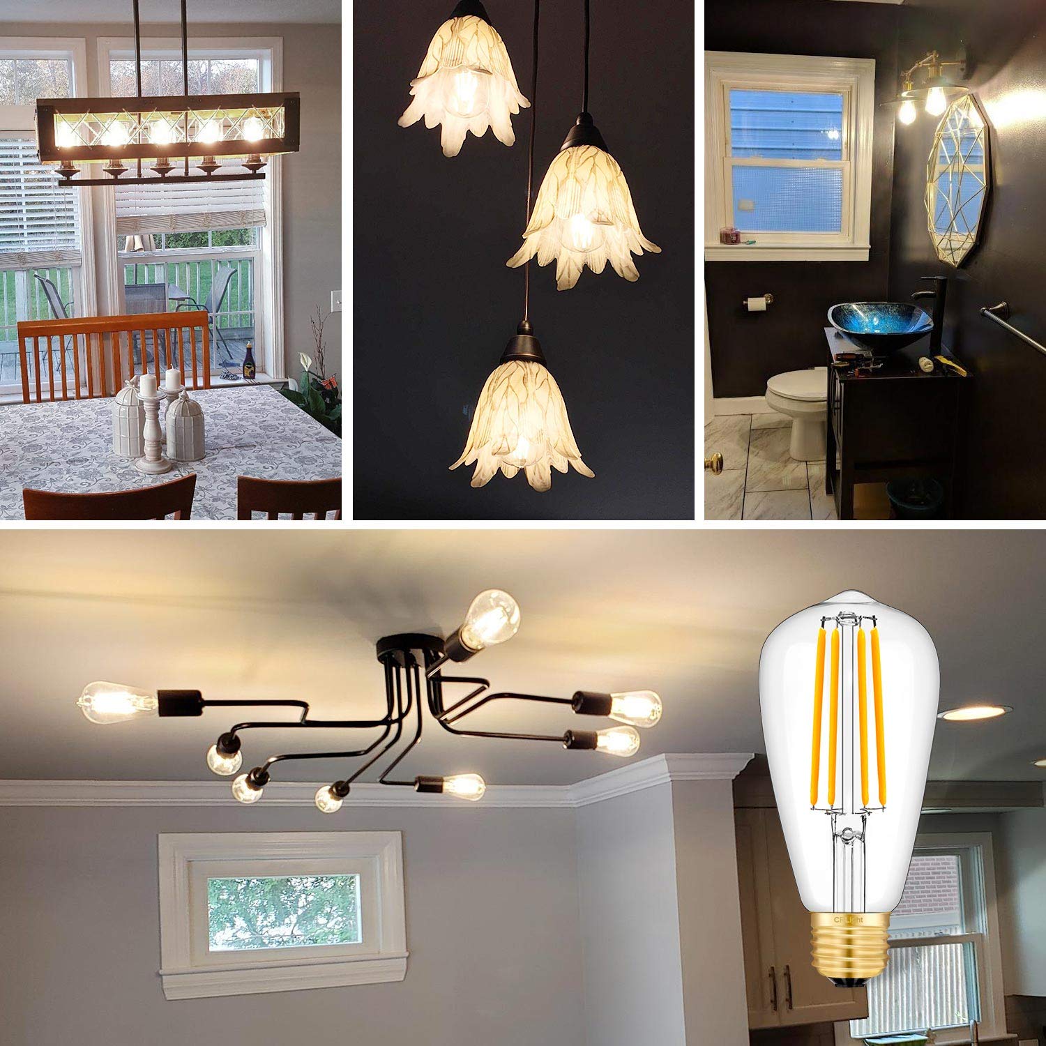 Crlight 8W Dimmable Led Edison Bulb, 80W Equivalent, Soft White 3200K, 6 Pack