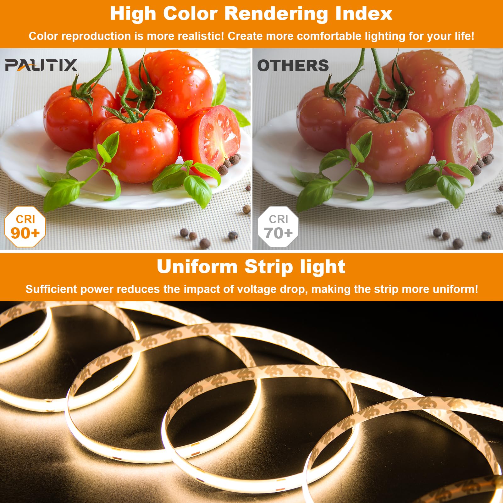 Pautix Cob Led Strip Light 20Ft/6.1M 3087Leds Warm White 2700K Cri90+ High Lumen Super Bright,Lead-Free Material Flexible Dc24V Led Tape For Home&Office Diy Lighting Project(Power Supply Not Included)