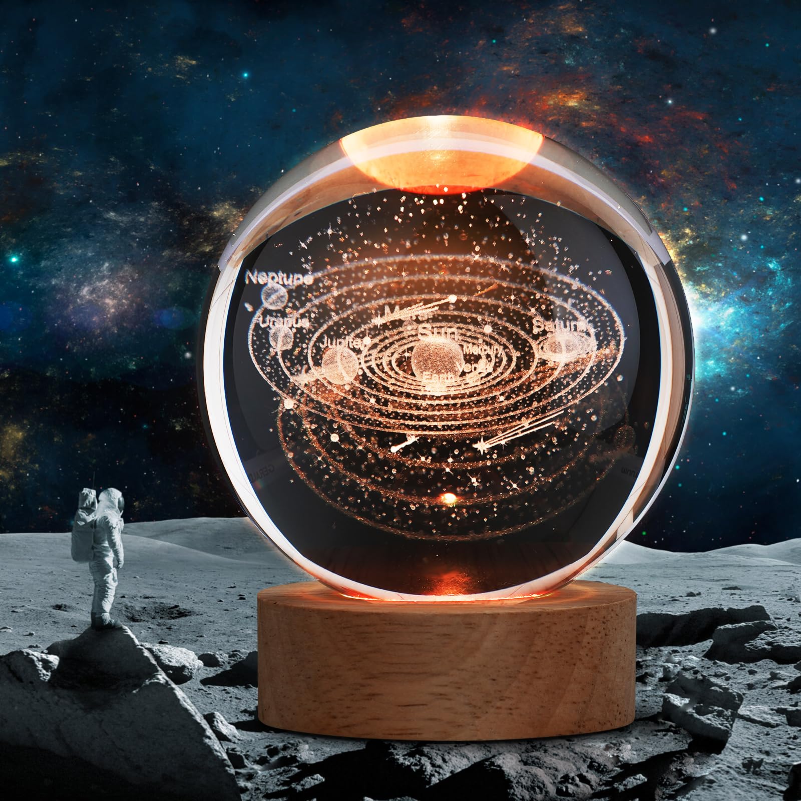 JANARARY Large 3D Solar System Crystal Ball, Crystal Lamp 16 Color Changing Night Light with Remote Control for Bedroom Decor, I