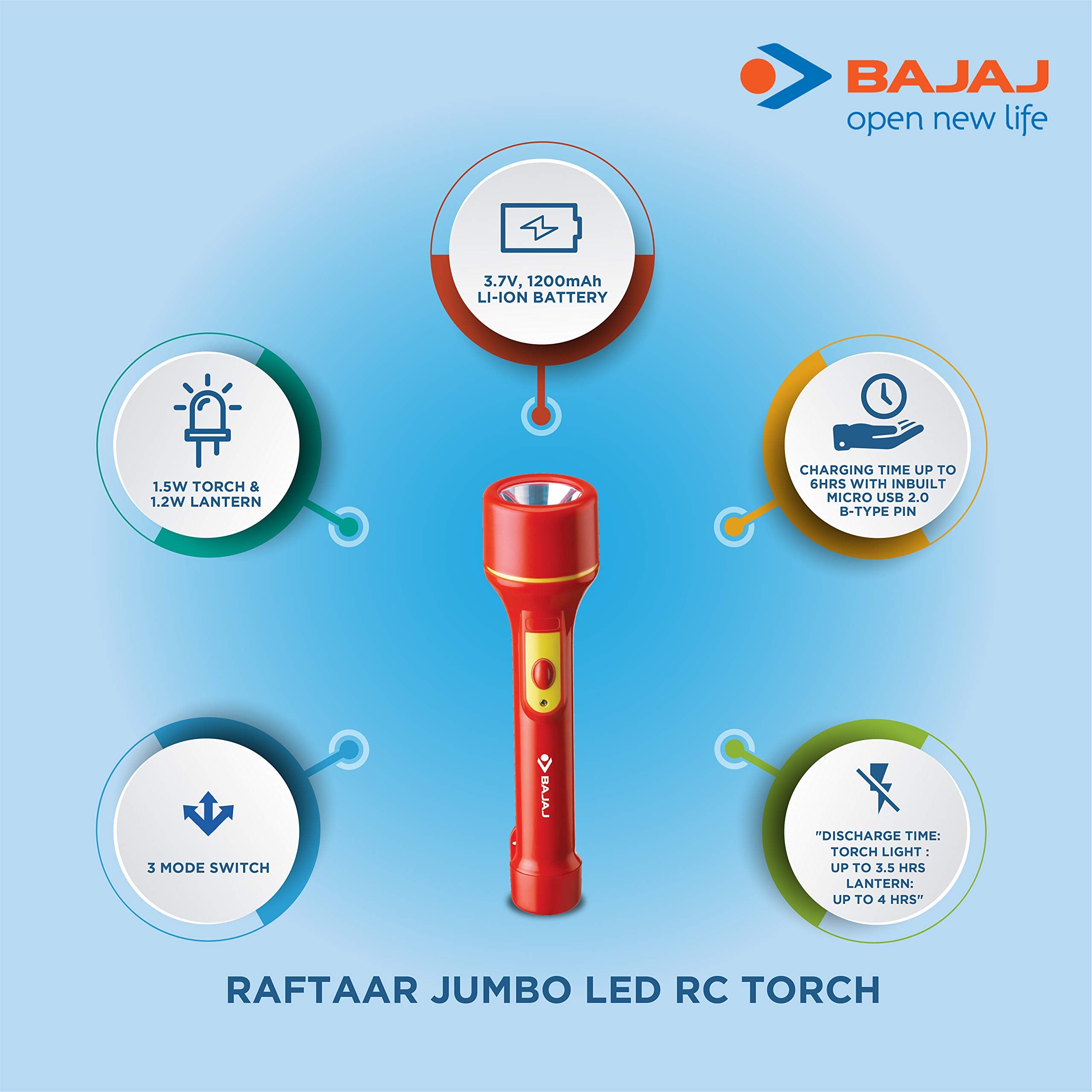 Bajaj Raftaar Jumbo LED RC Torch (Red)