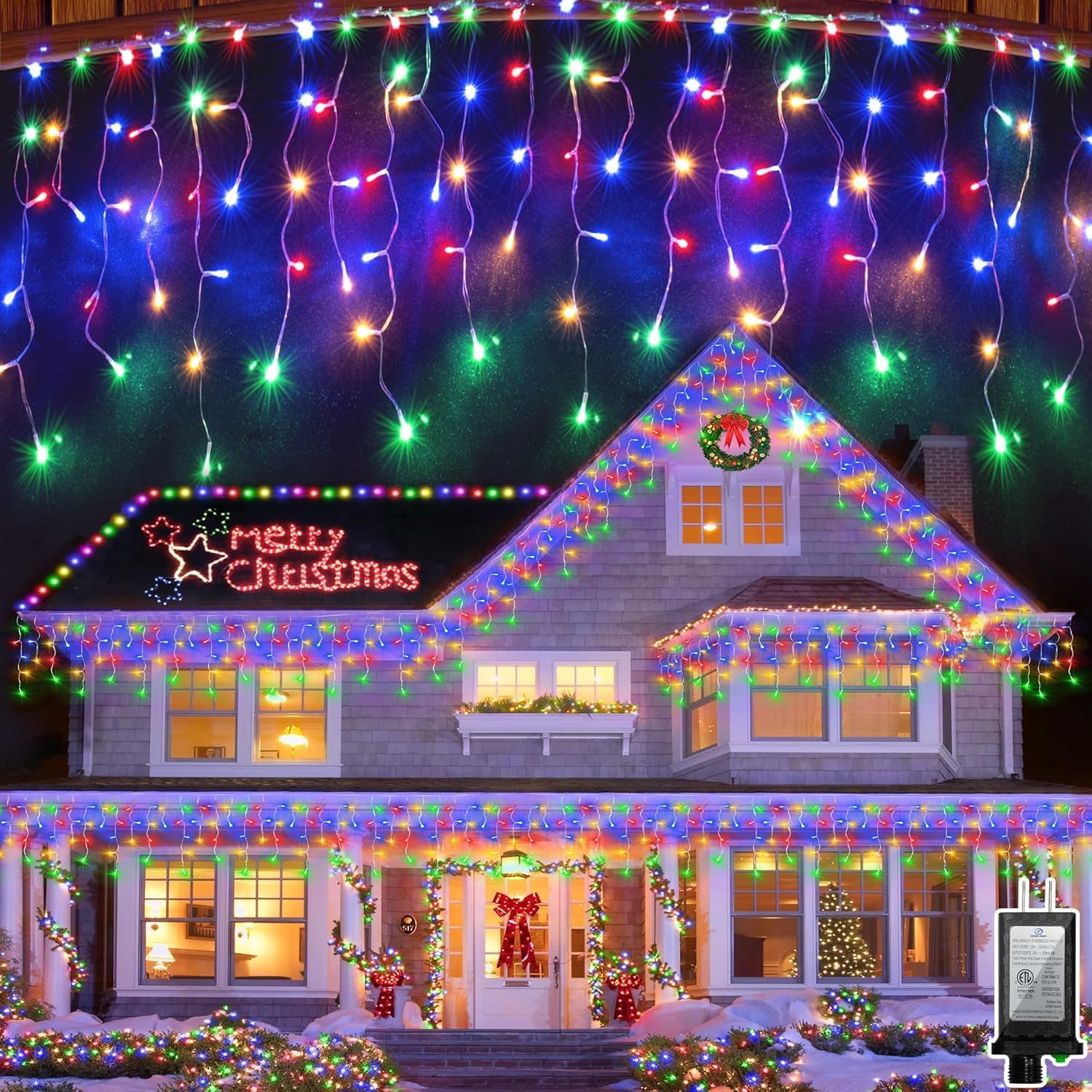 66FT 670 LED Christmas Lights 148 Ice Drops  12 Modes and Timer Memory Dimmable  Outdoor Waterproof Hanging String Light for Xmas Holiday Wedding Garden Fence House Tree Outside Decor (Multicolor)