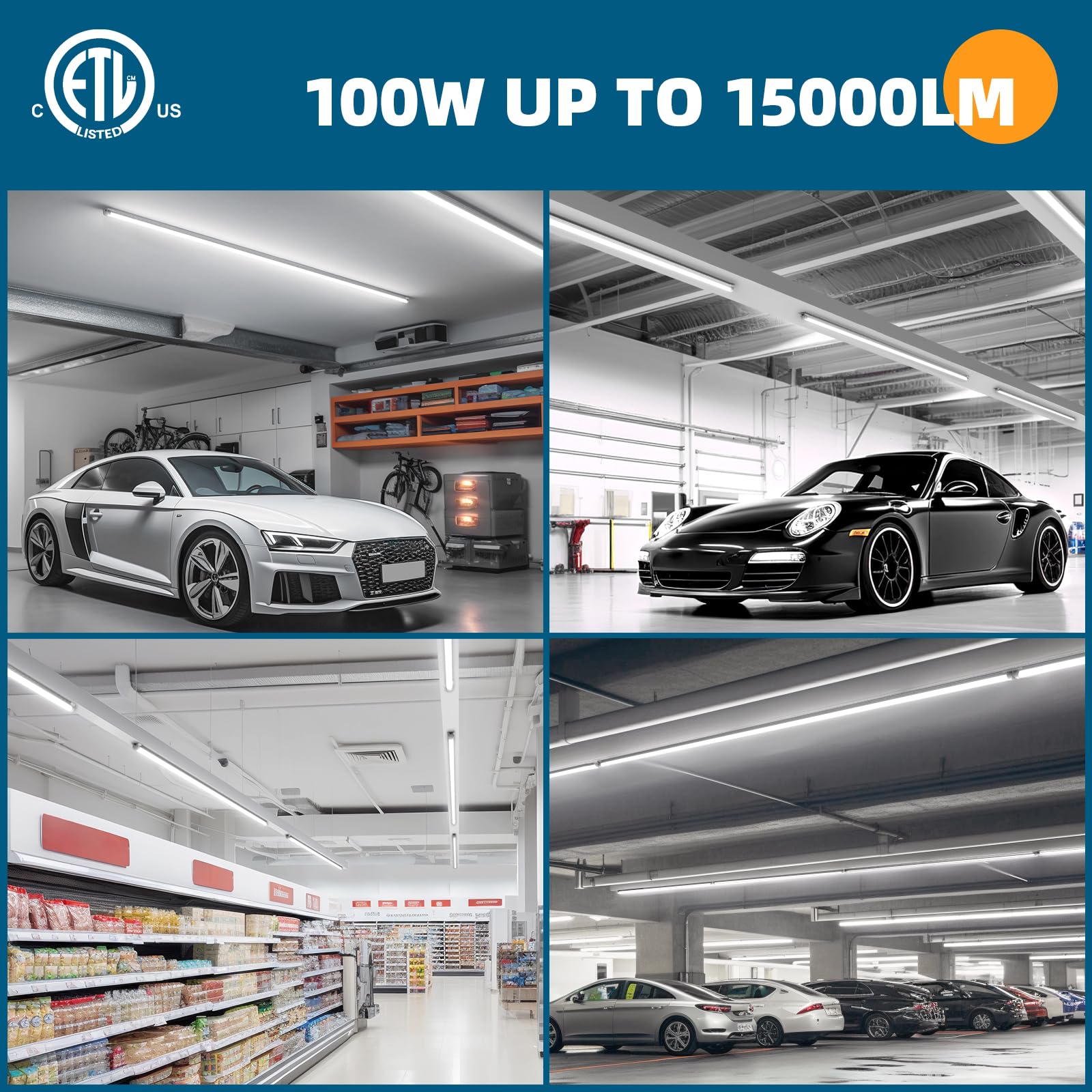 Barrina 8Ft Led Shop Light, 100W 15000Lm 5000K, Clear Cover Linkable Led Tube Lights, V Shape Integrated T8 Led Lighting, Led Ce