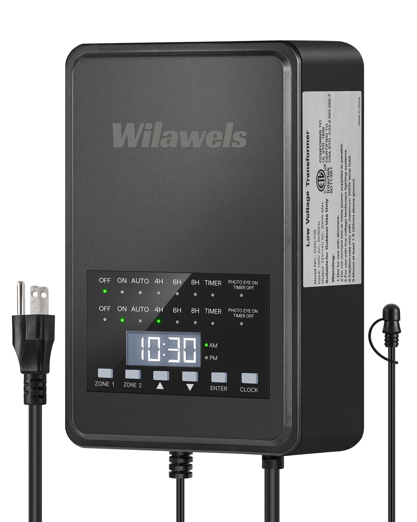 Wilawels 300W Low Voltage Landscape Transformer  2 Zone Independent Control 120Vac To 12/14V Ac Low Voltage Transformer  Landscape Lighting Transformer With Timer & Photocell Sensor Etl Listed D26Lt06
