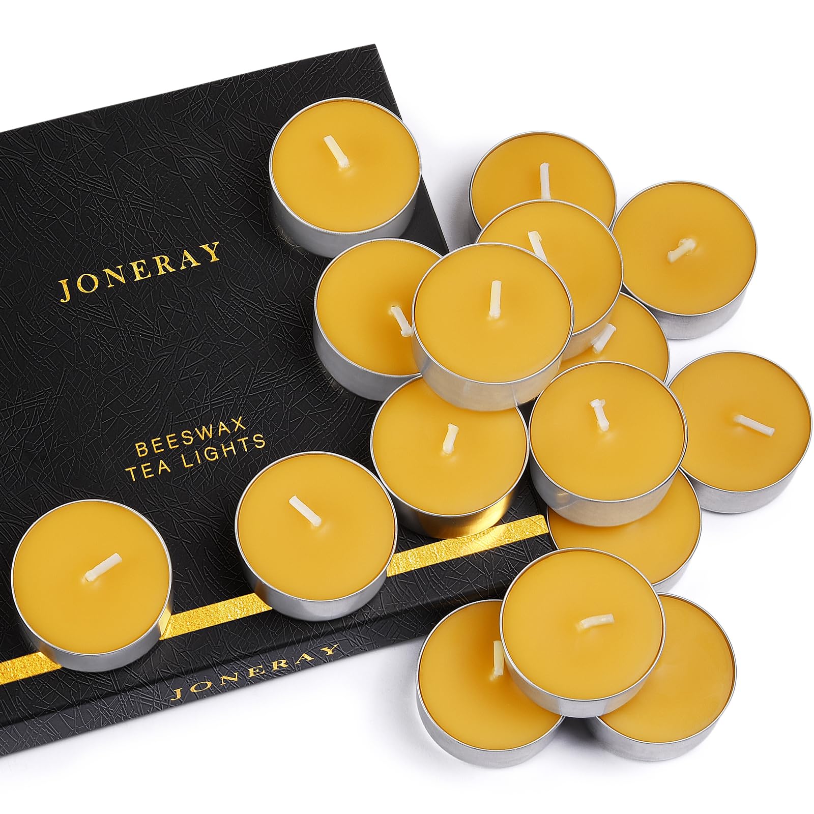 16 Packs Beeswax Tealight Candles Natural Beeswax Tea Lights Candle in Aluminum Cups 4-5 Hour Burn Time Unscented Smokeless Candles