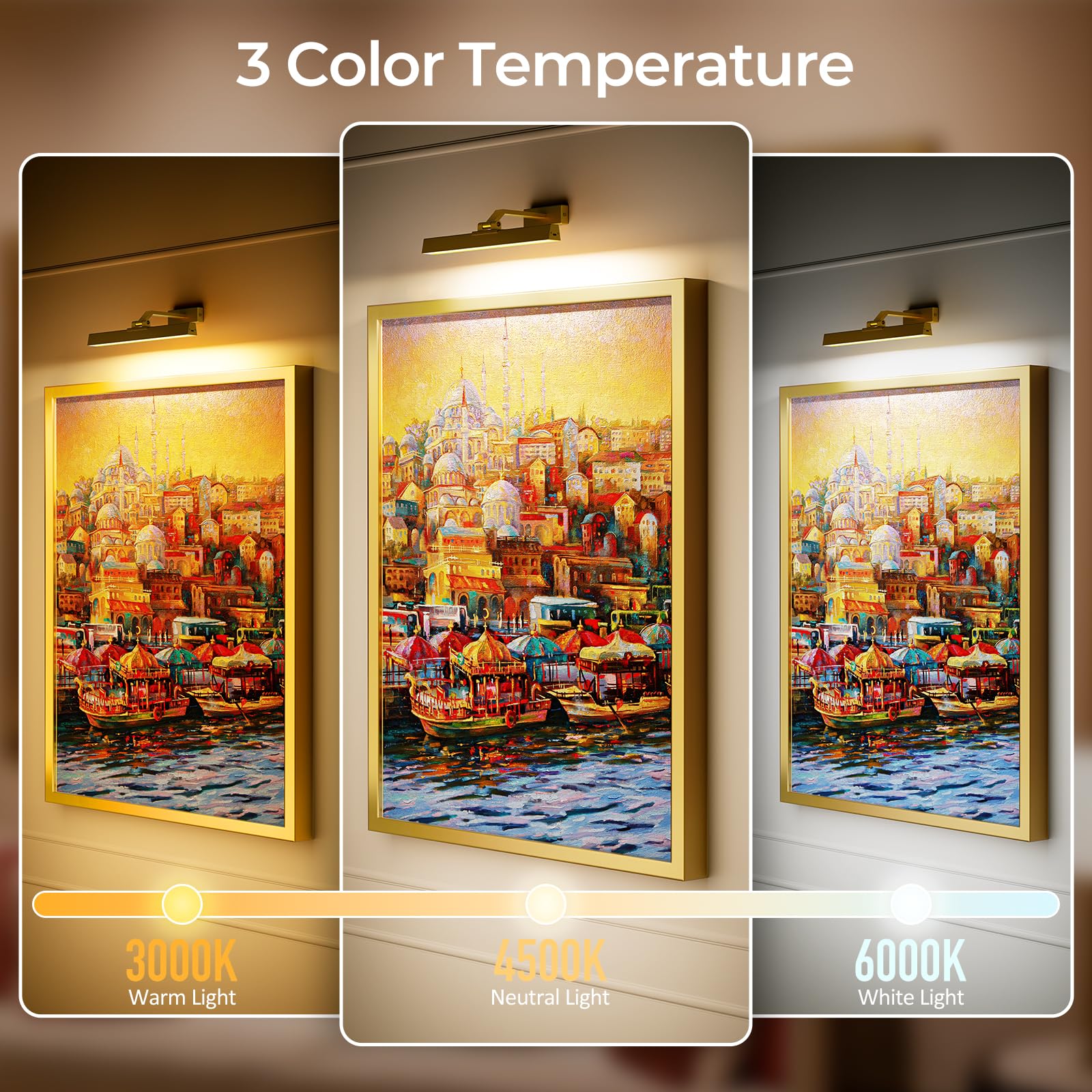 Afyuol Battery Operated 16in Picture Light, Dimmable Wall Light in Gold with Remote Control for Gallery & Living Room