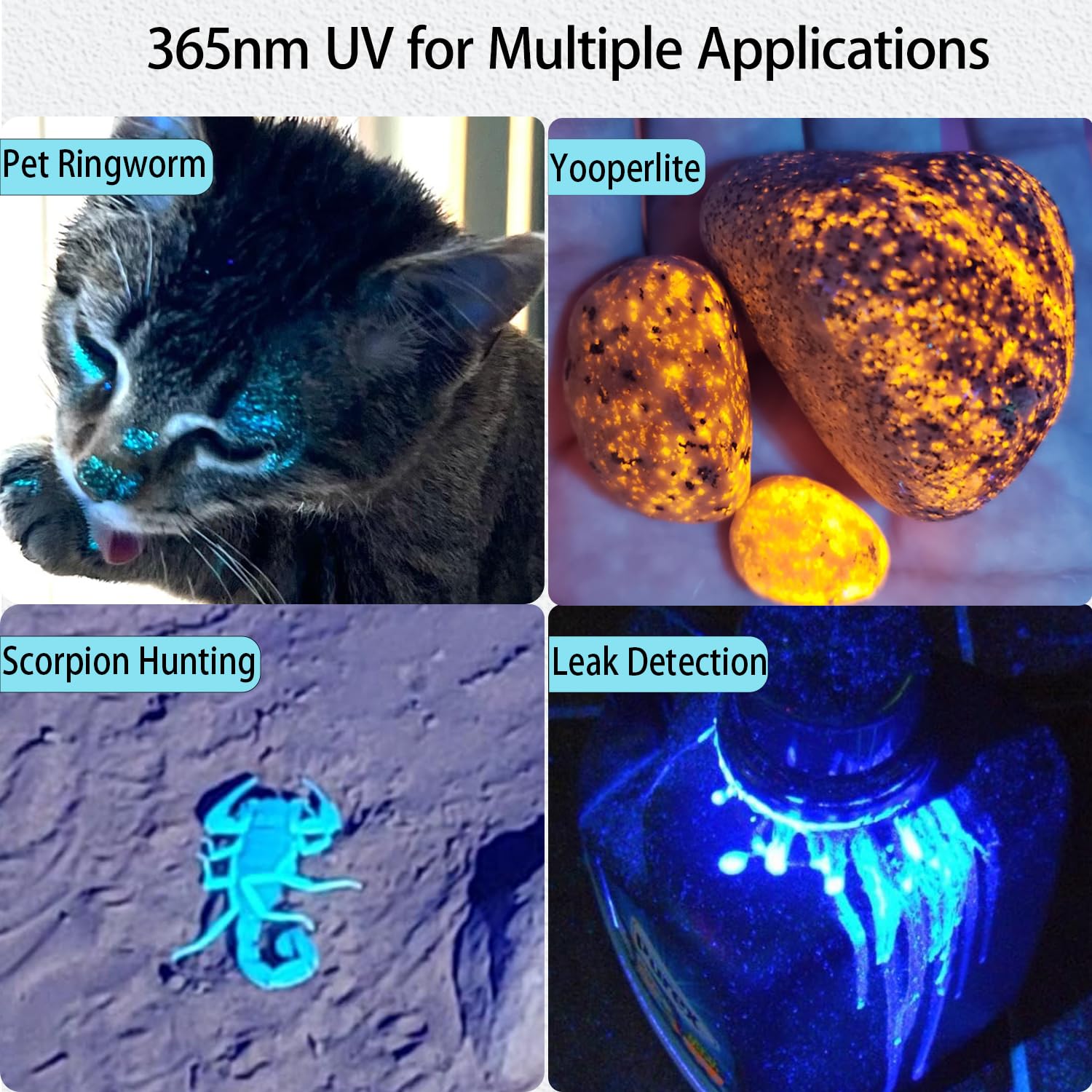 Bellaamm 365 Nm Uv Light Blacklight Flashlights Powerful 365Nm Uv Flashlight With 3 Led Professional Black Light Flashlight For