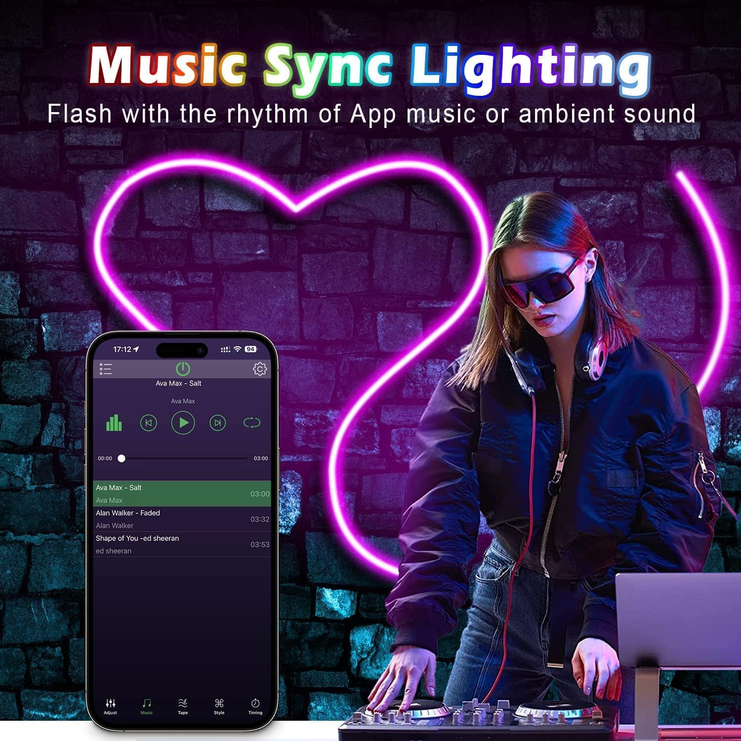 EJs SUPER CAR 20Ft RGB Neon Rope Lights, Flexible LED Strip with App Remote, Outdoor IP65, Model KQ-NL-LED