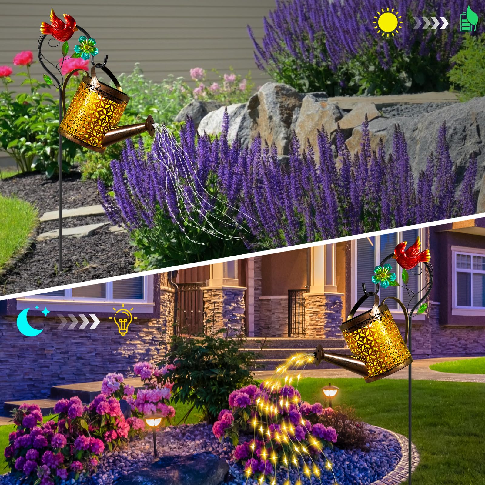 Ostritec Solar Watering Can Lights - Metal Garden Decor With Cardinal Hook For Outdoor Christmas