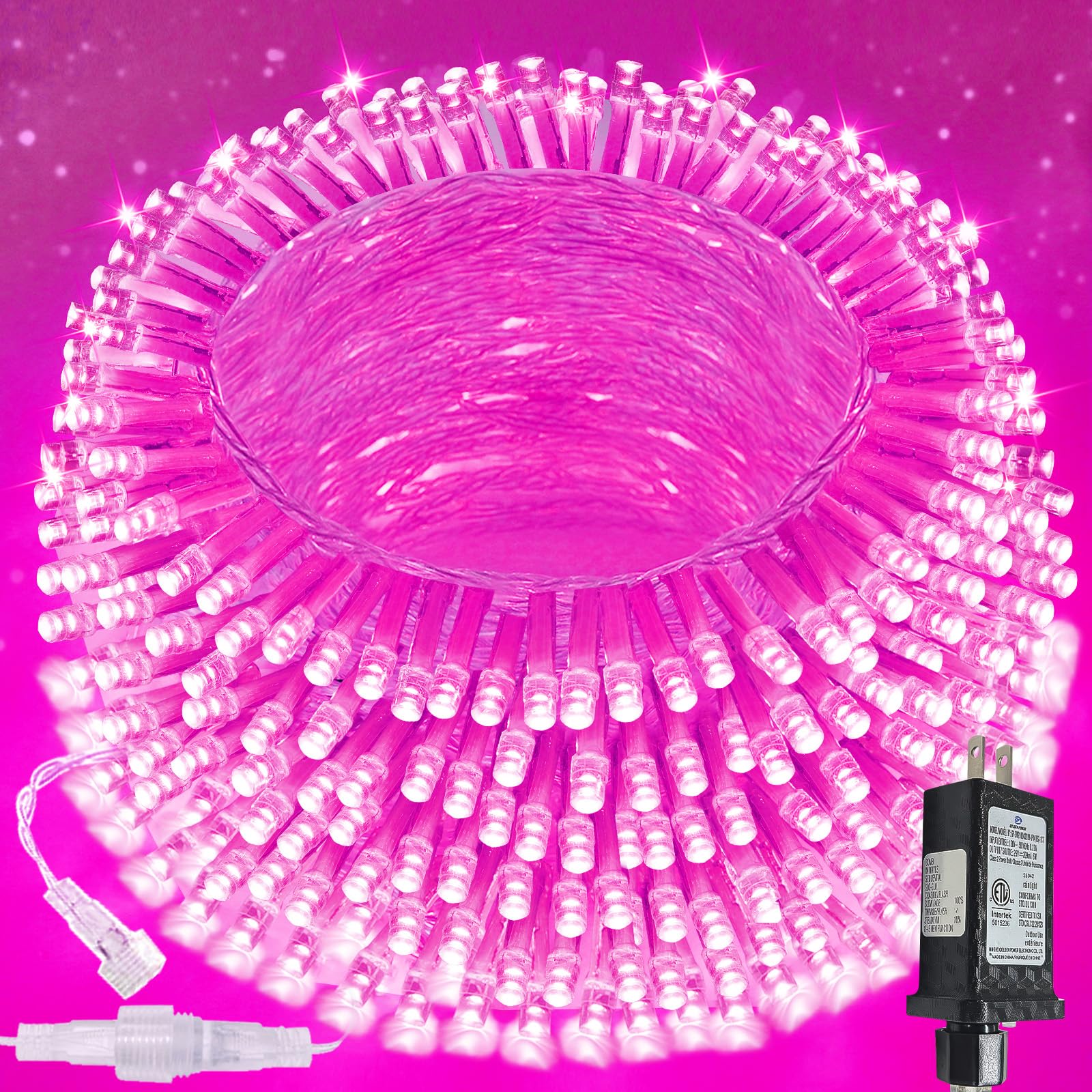 SANJICHA 200 LED Extra-Long 66FT Pink String Lights, Waterproof Fairy Lights for Indoor/Outdoor Decoration, Model MLS-D29V6WUC-O