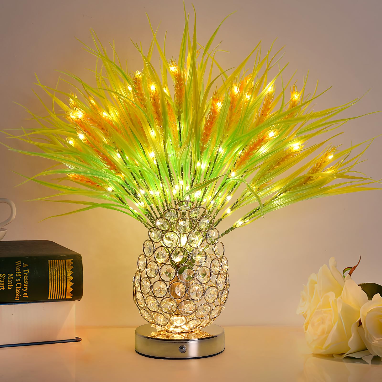 AMWGIMI Birthday Gifts for Women Mom 18 Inch Wheat Stalks Decor Table Lamp Rechargeable Touch Flower Lamps 3-Colour Dimming Night Light Home Kitchen Wedding Party Boho Decor Thank You Gifts