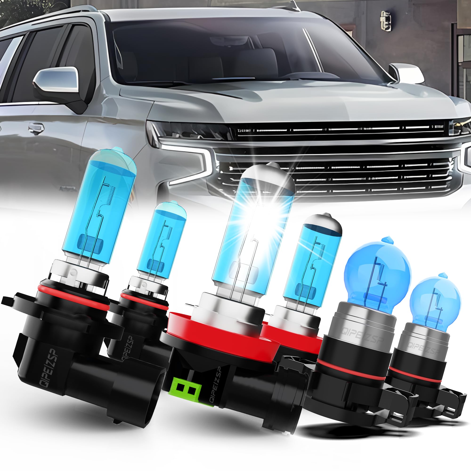 QIPEIZSP compatible with Chevy Suburban 1500/2500 (2007-2014) Lights Headlight Bulbs, 9005/HB3/H10 and H11/H8/H9 High/Low Beam H