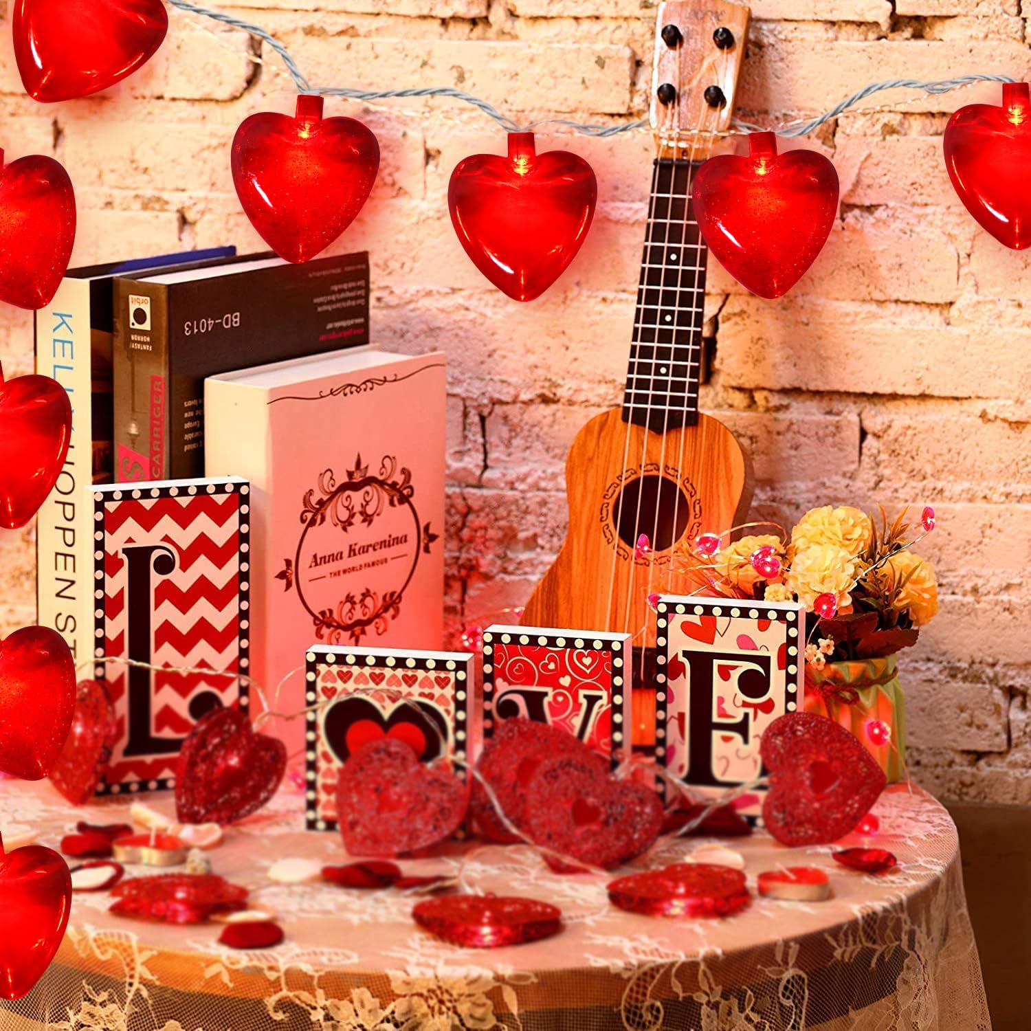 PASUTO Red Heart String Lights, 10 LED, 8.5Ft, Connectable Fairy Lights for Valentines Day, Wedding Decor, Model LR-LED-L-10E/1F-D61