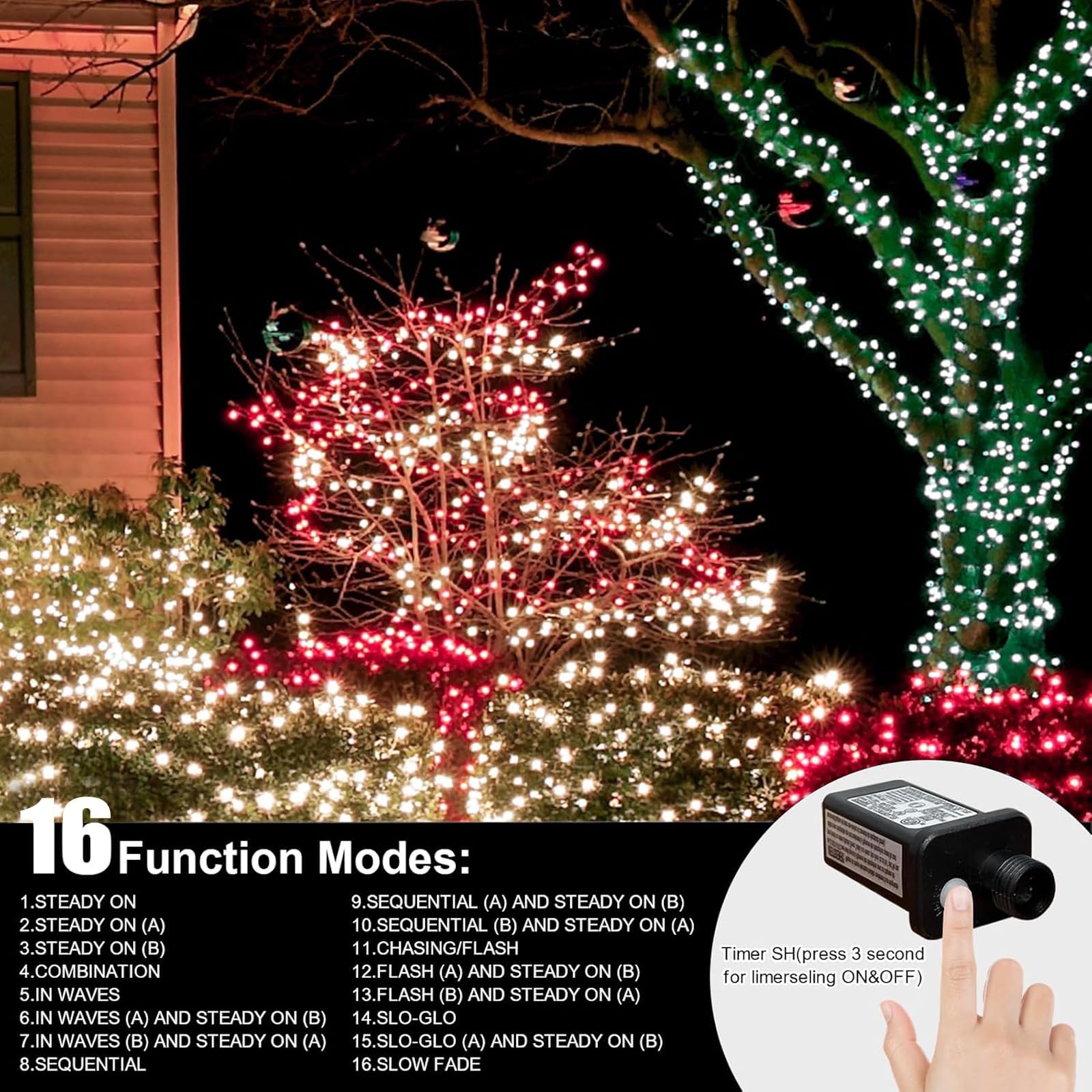 Lamphome 66Ft Christmas Decorative Mini Lights 200 Led Transparent Wire Fairy Starry String Lights Plug In  11 Lighting Modes  For Indoor Outdoor Xmas Tree Wedding Party Decoration (Green)