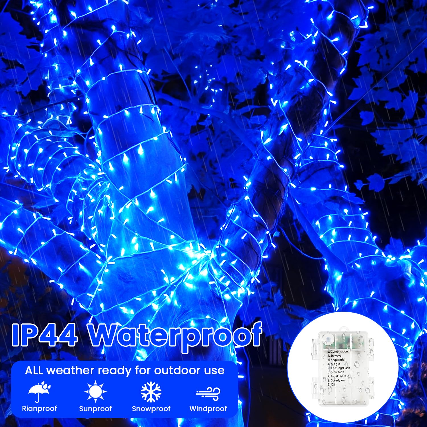 2 Pack Christmas String Lights Battery Operated With Timer  66Ft 200 Led Waterproof Twinkle Lights  8 Modes Fairy Light For Indoor And Outdoor Bedroom Garland Tree Christmas Decorations (Blue)
