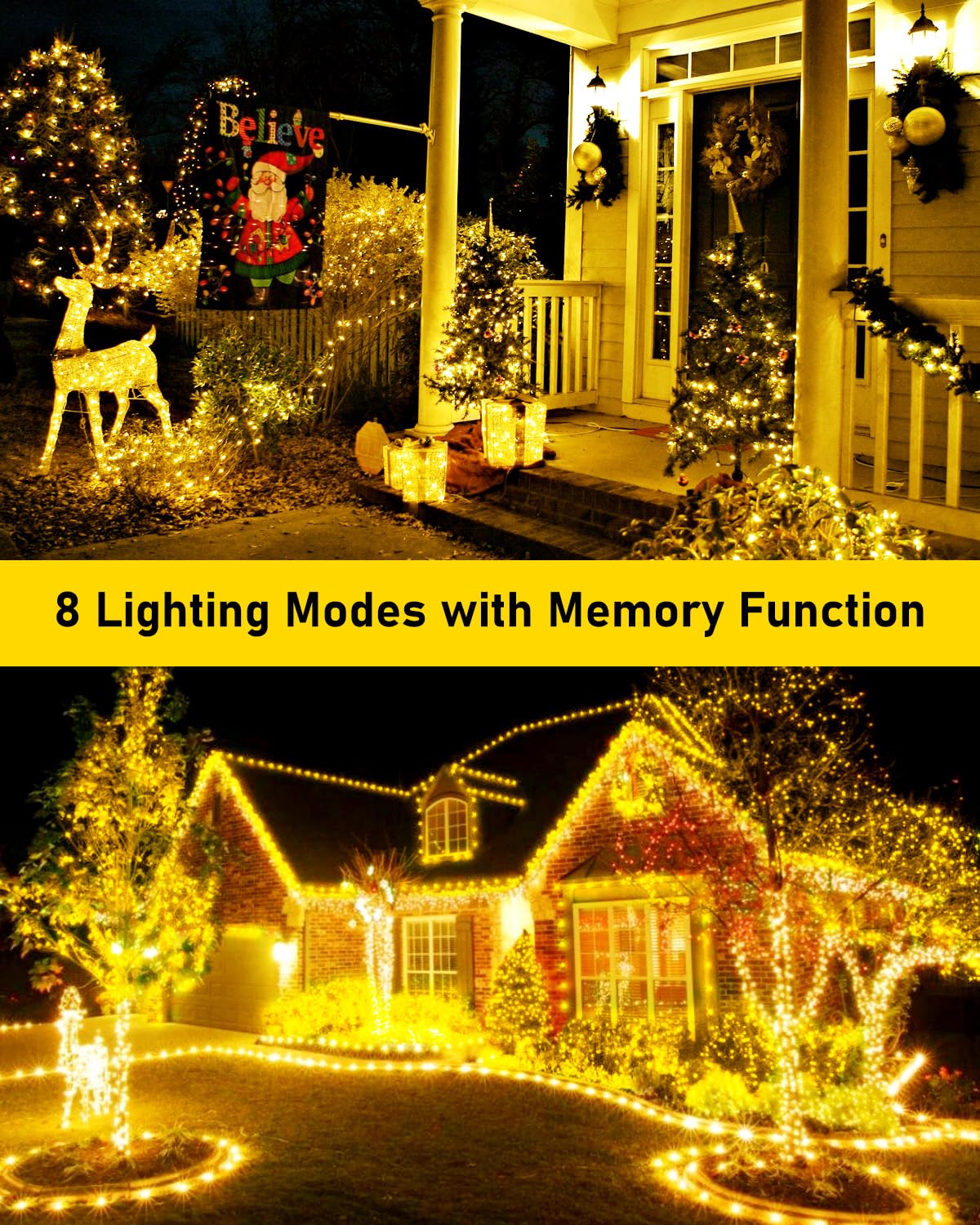 Knonew 203Ft 600 Led Outdoor Fairy Lights Plug In, Christmas Fairy Lights Outdoor Waterproof 8 Modes Memory Times For Wedding Be