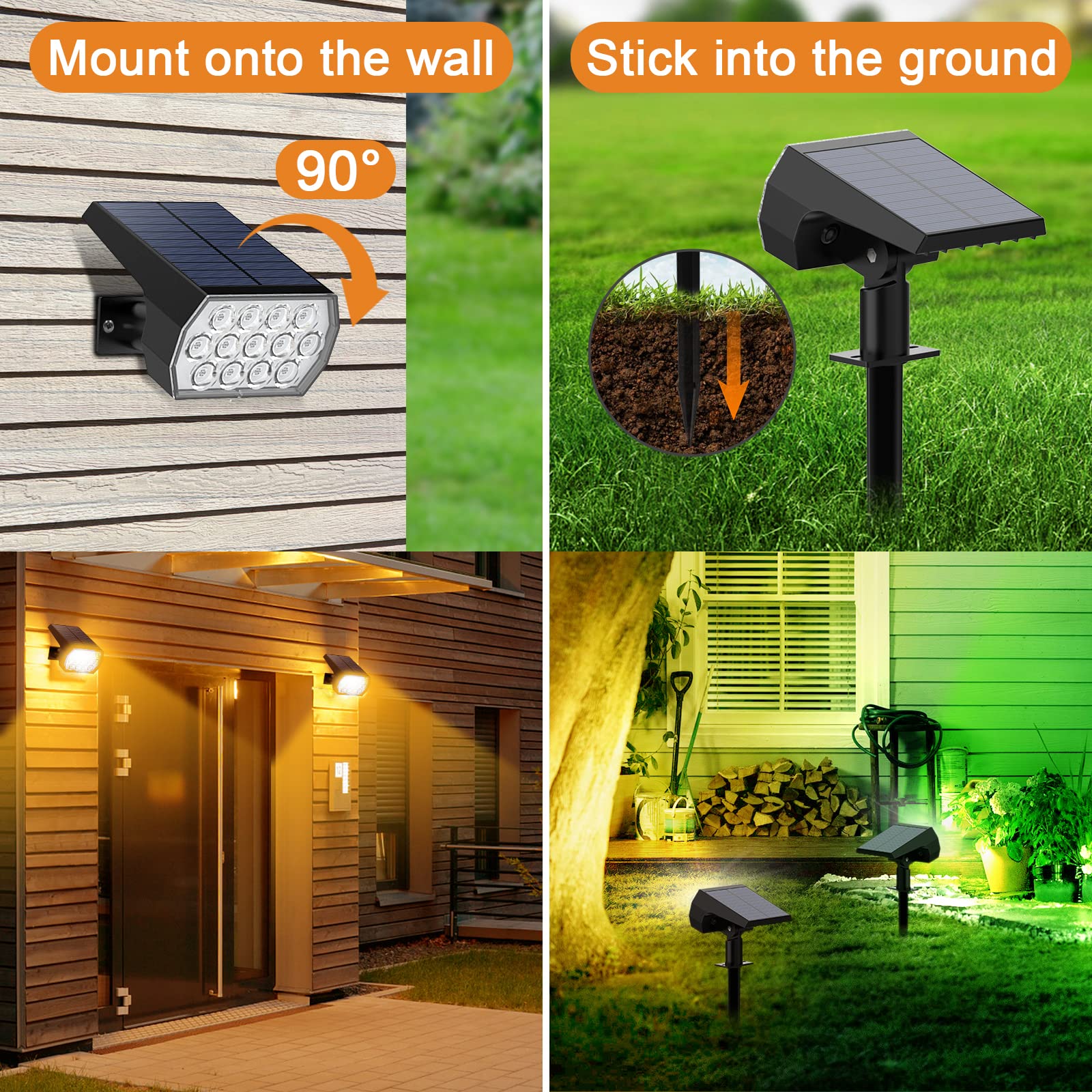 Flaow Solar Spot Lights Outdoor, Color Changing 7 Modes, Ip65 Waterproof 4 Pack For Garden & Patio