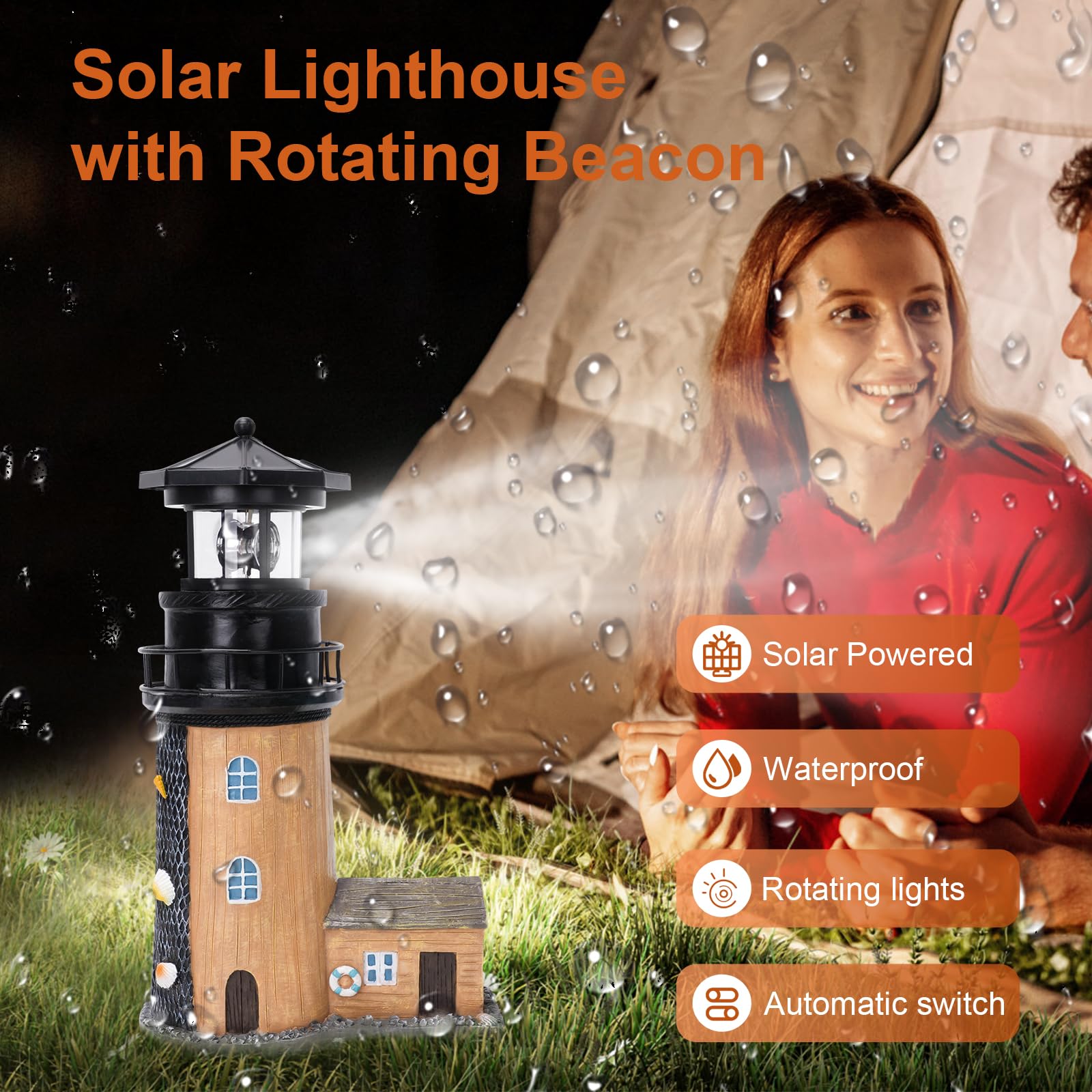 Rosycoud Solar Lighthouse With Rotating Beacon,11.1'' Outdoor Garden Lighthouse Decor,Waterproof Statue Light House Lamp For Yar